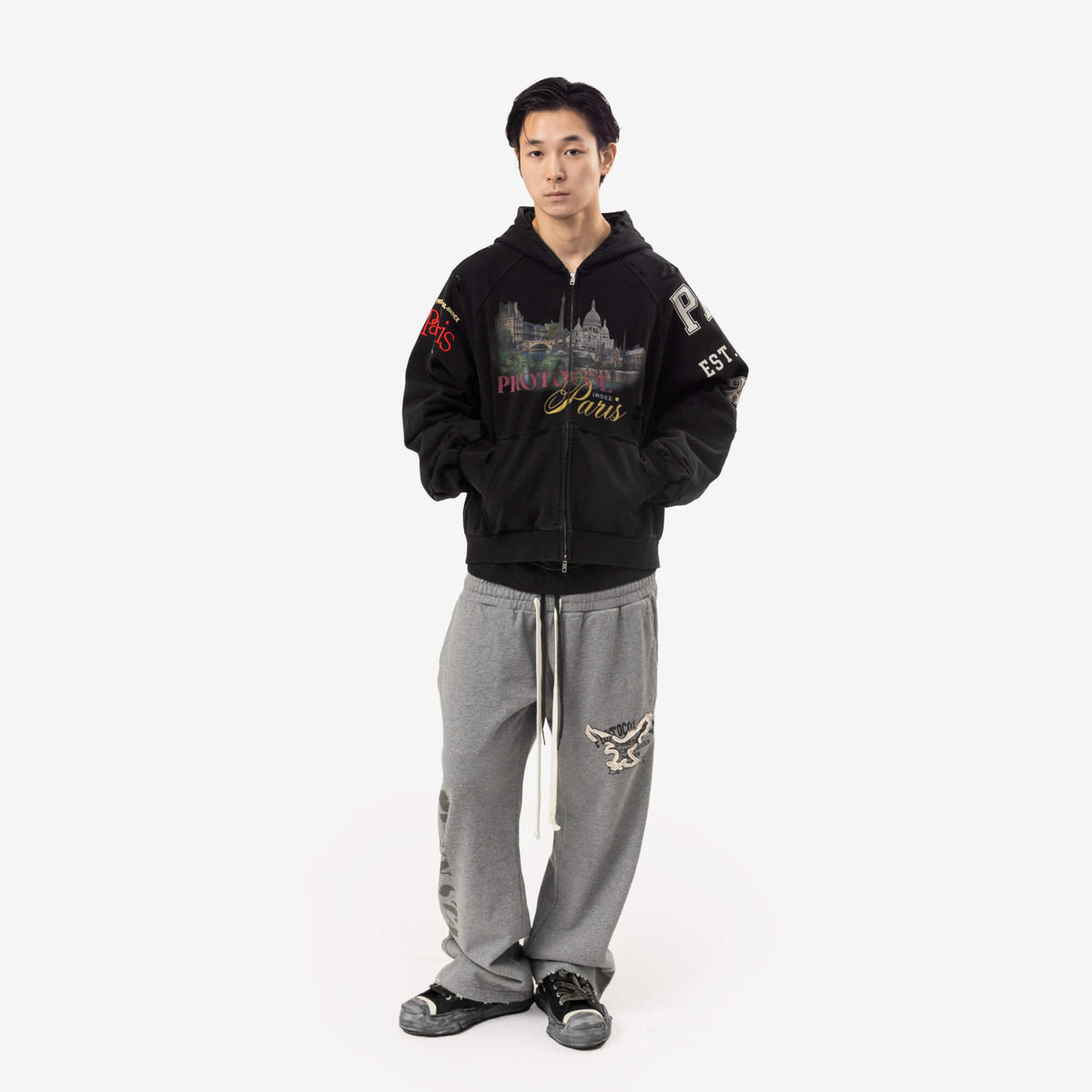Protocol Index Paris Reconstructed Folded Zip Hoody Black-2