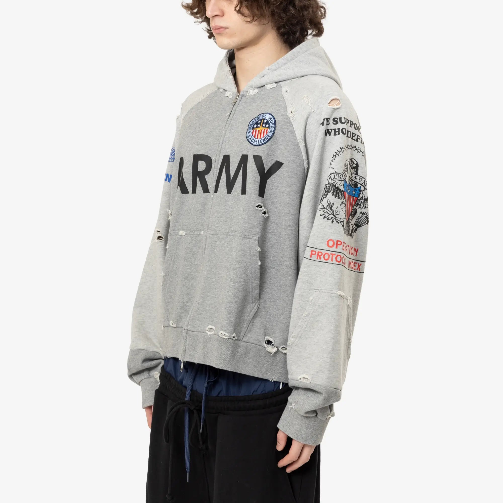 Protocol Index Reconstructed Zip Hoody Melange Grey - 3