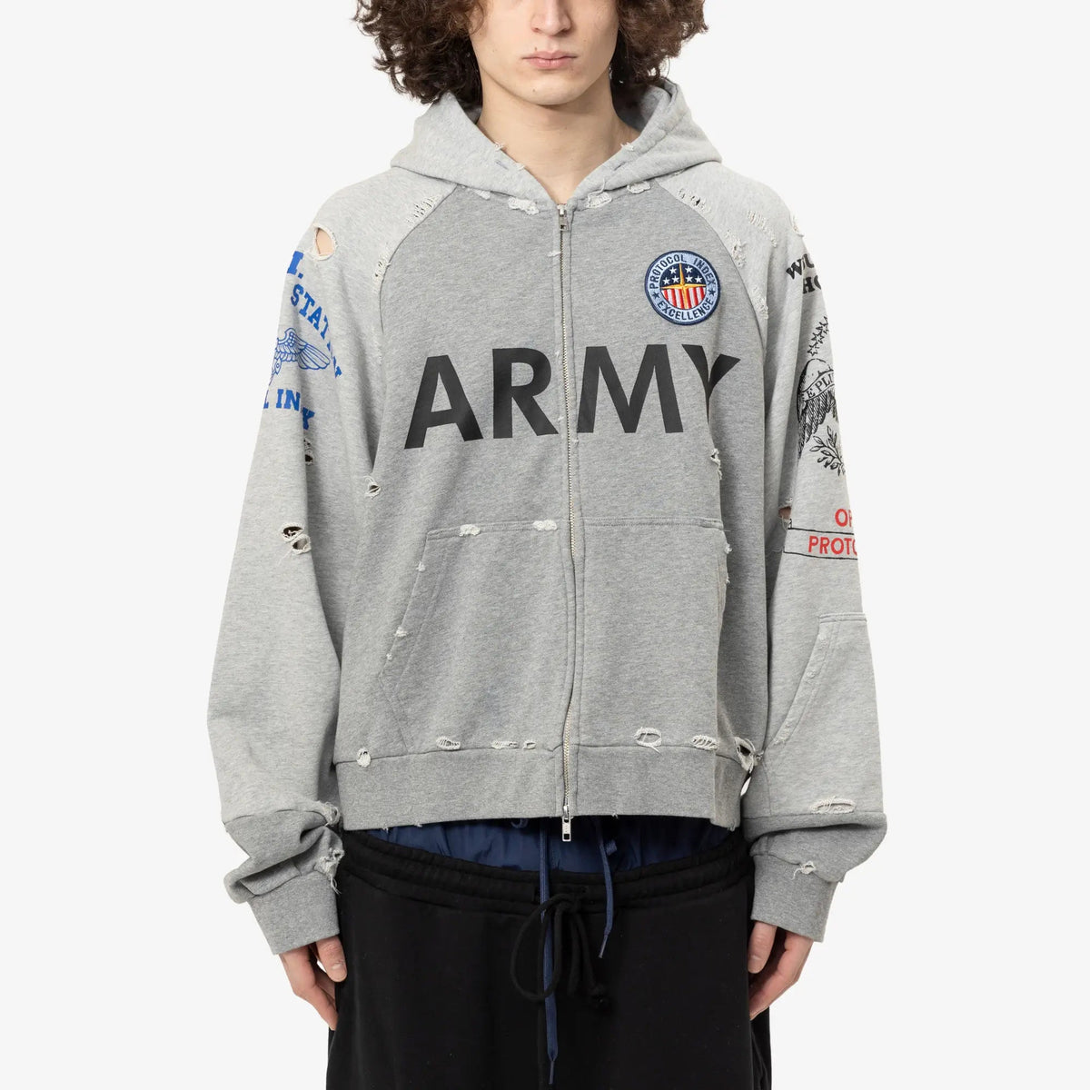Protocol Index Reconstructed Zip Hoody in Melange Grey