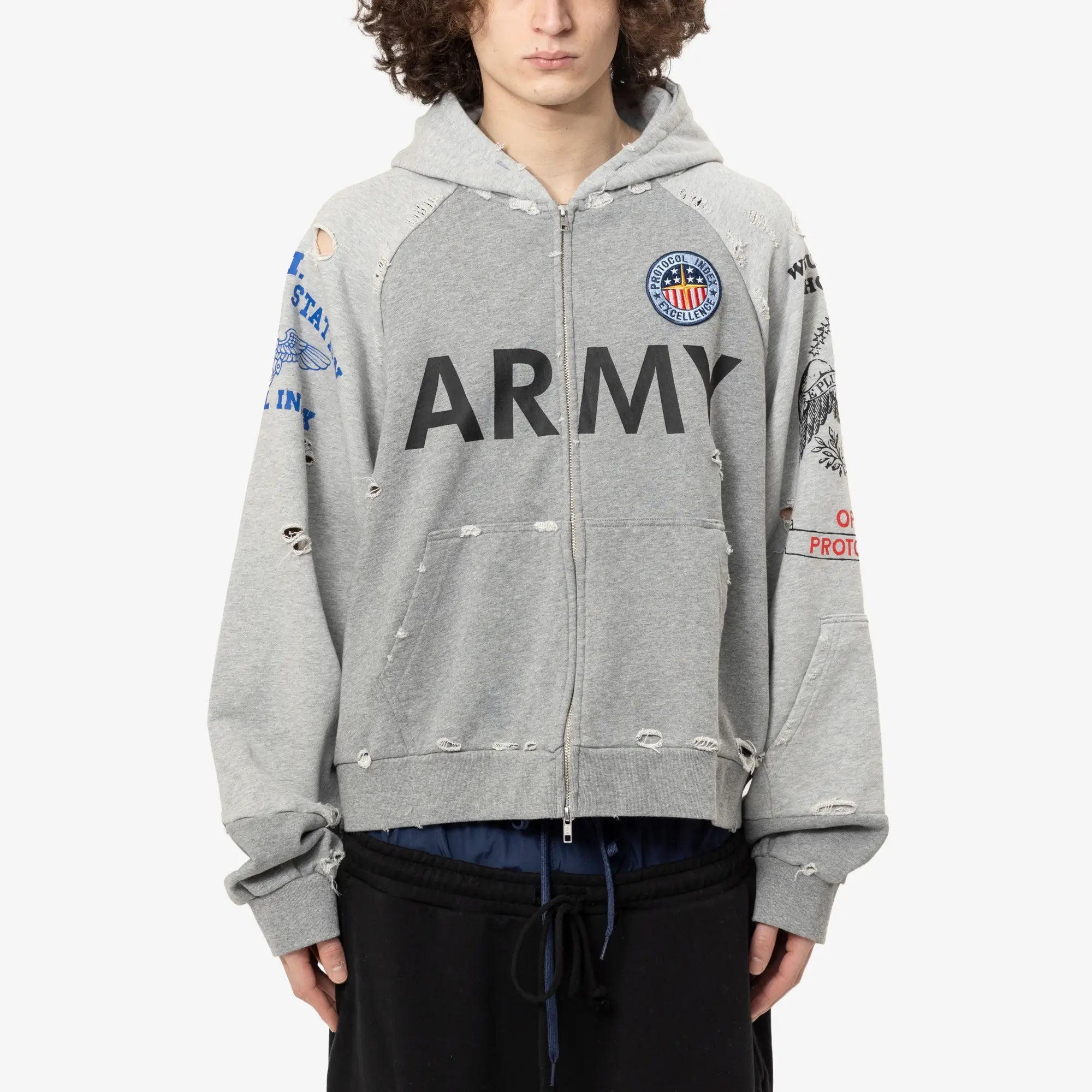 Protocol Index Reconstructed Zip Hoody Melange Grey - 1