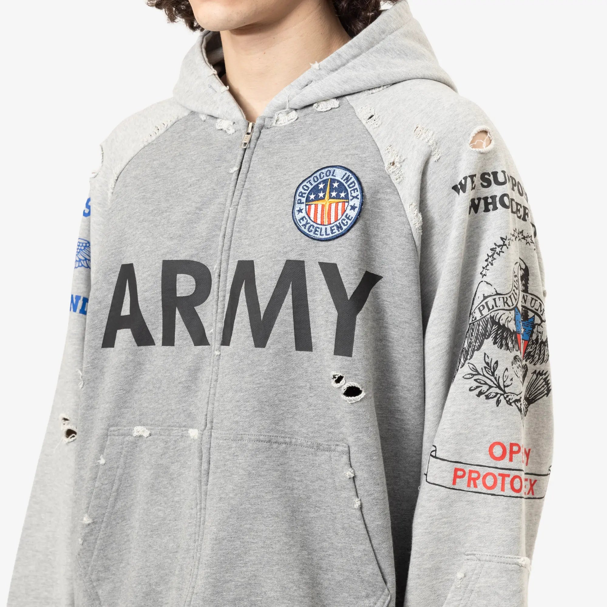 Protocol Index Reconstructed Zip Hoody Melange Grey - 5