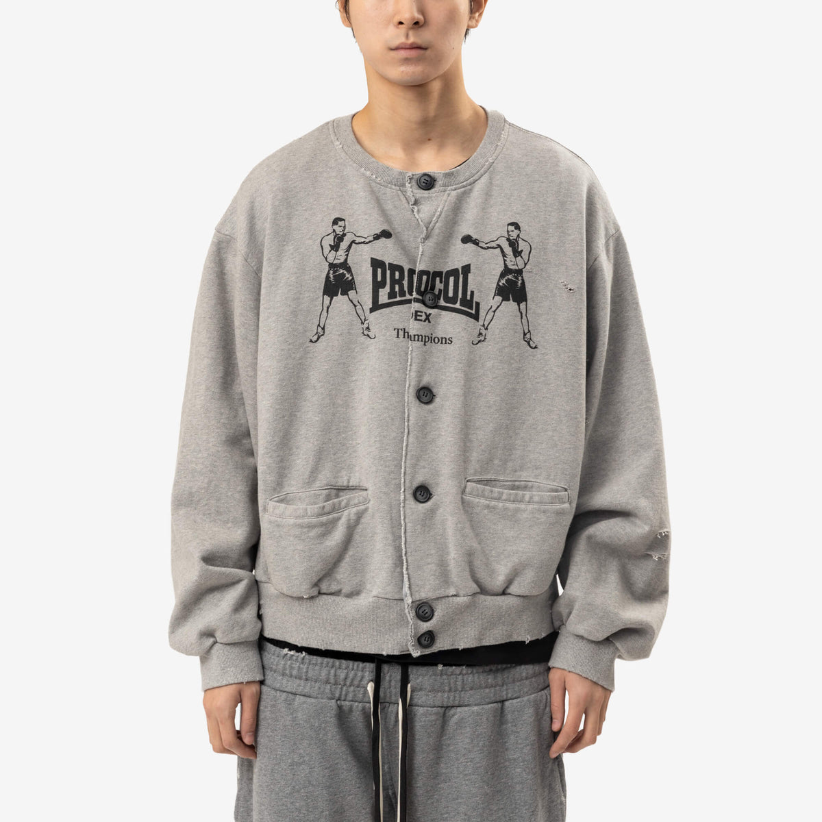 Protocol Index Sweatshirt Cardigan Melange Grey-1