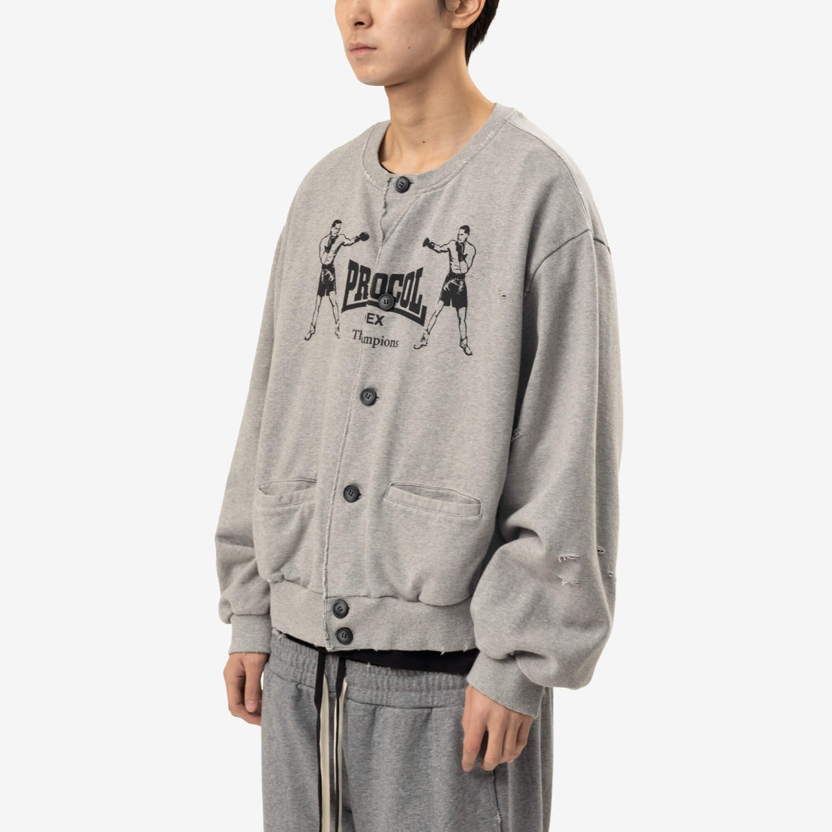 Protocol Index Sweatshirt Cardigan Melange Grey-3