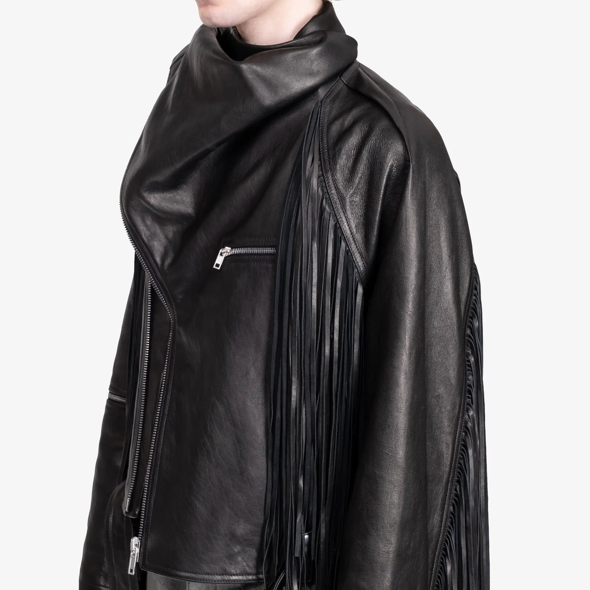 Rick Owens Cropped Scarf Flight Jacket Black - 5