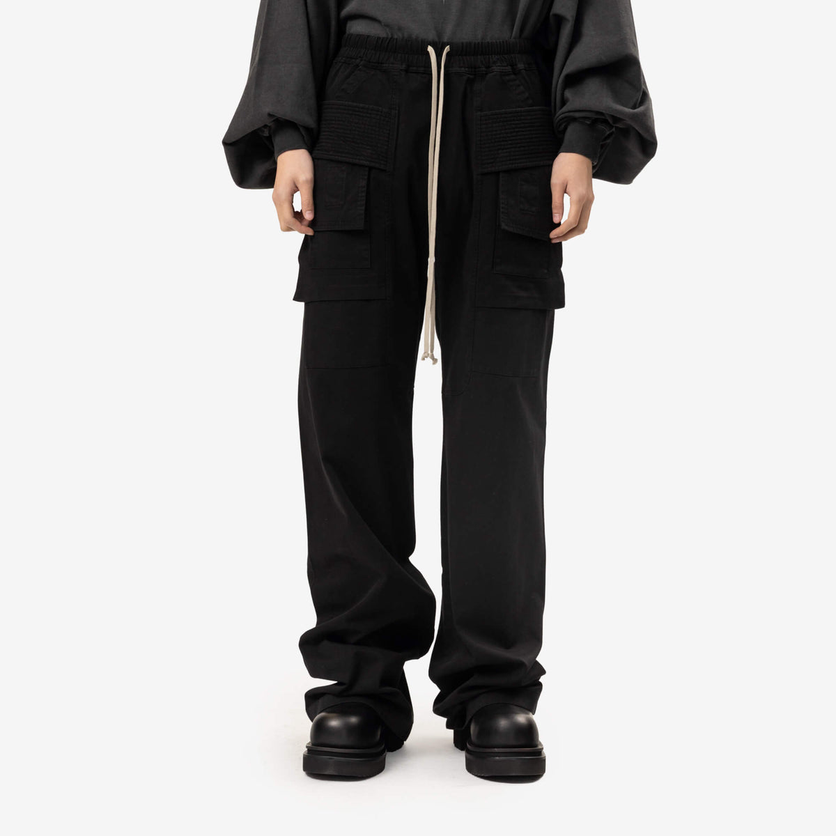Rick Owens DRKSHDW Creatch Wide Cargo Drawstring Pants Black-1