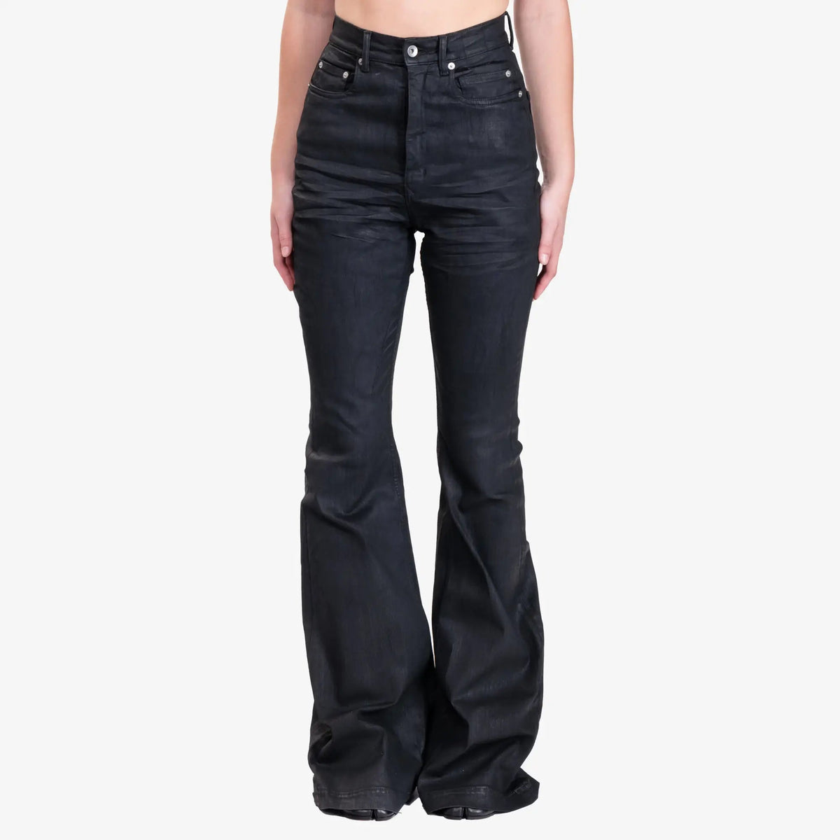 RICK OWENS風 ブラック ブーツカットパンツ RICK OWENS DRKSHDW - 【25AW】バイアス ブーツカット コーティング