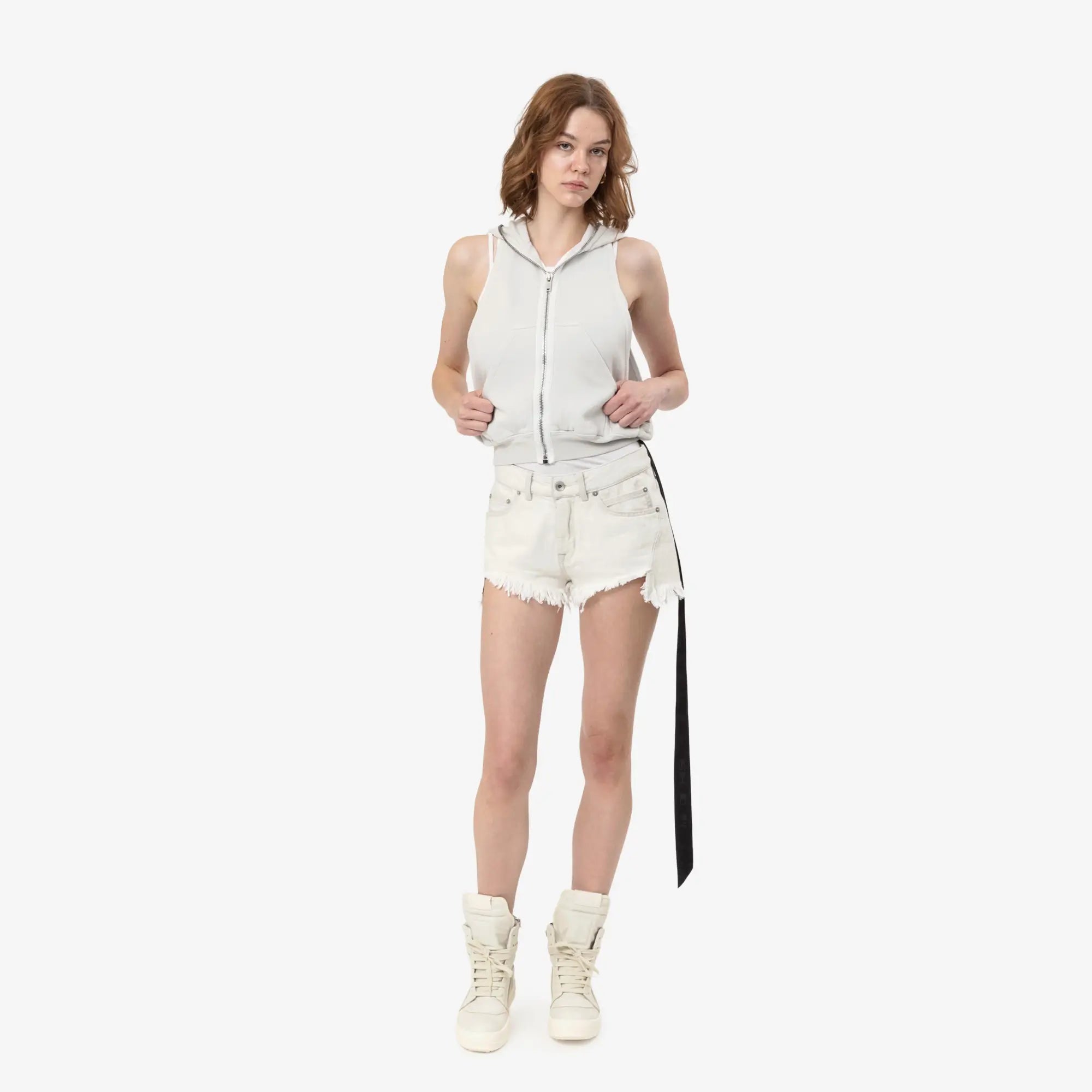 Rick Owens DRKSHDW Womens Cyclops Gimp Sleeveless Hoody Milk Wash - 2
