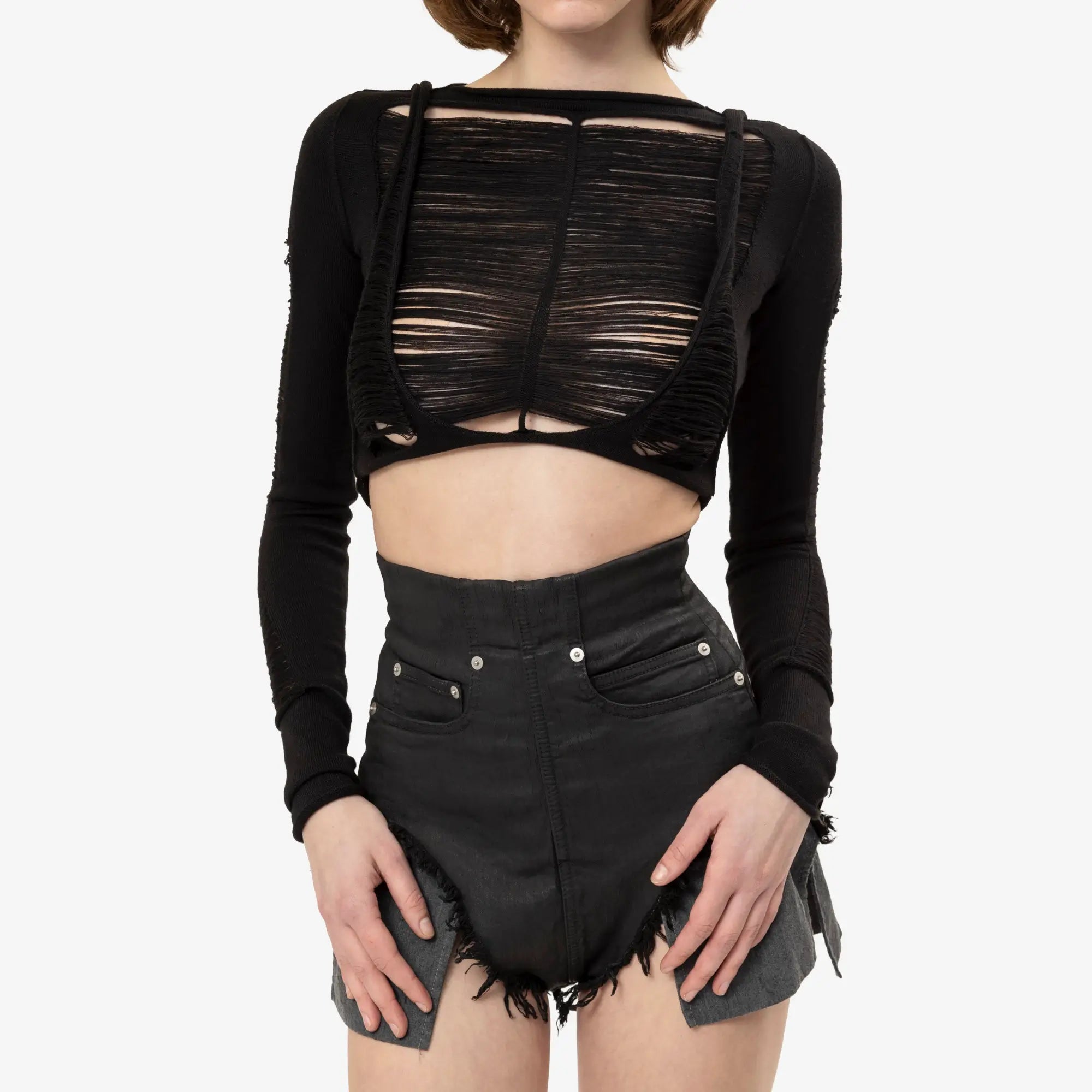 Rick Owens DRKSHDW Womens Dirt Cutoffs Shorts Black Wax - 6