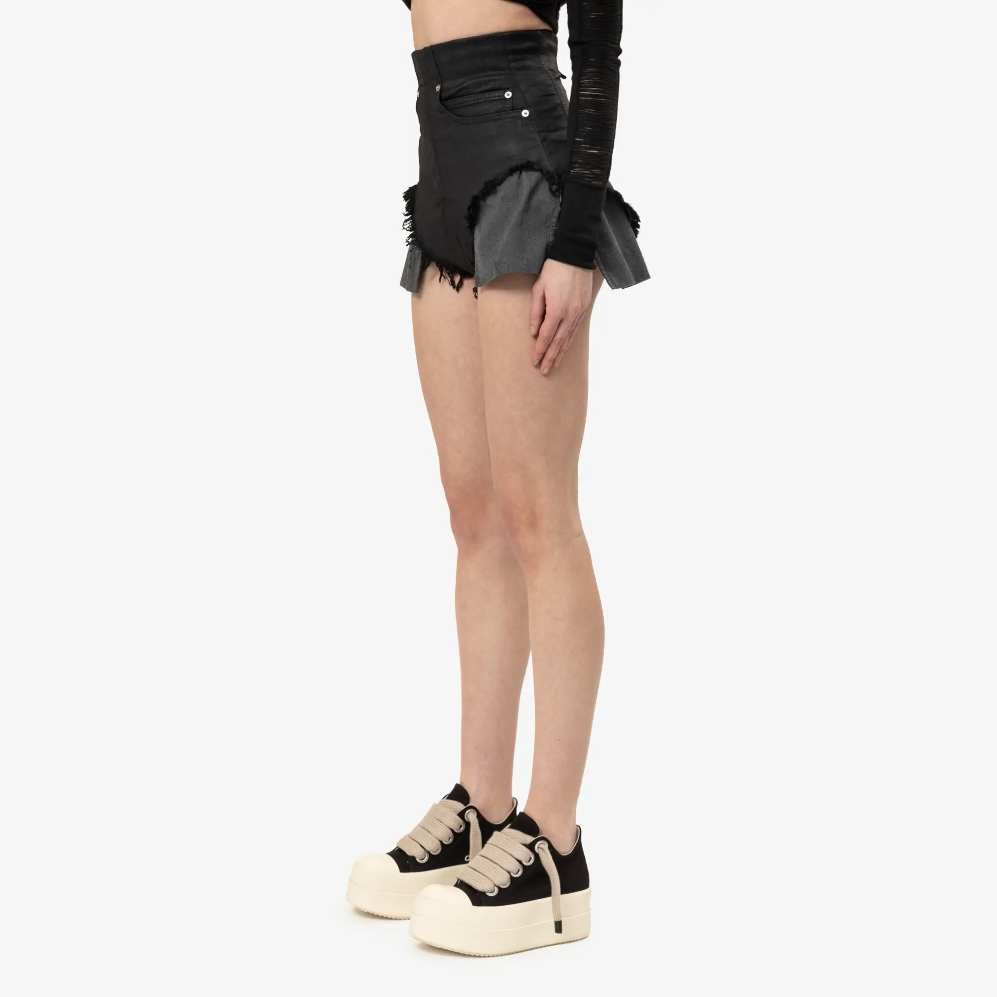 Rick Owens DRKSHDW Women's Dirt Cutoffs Shorts - Black Waxed Denim