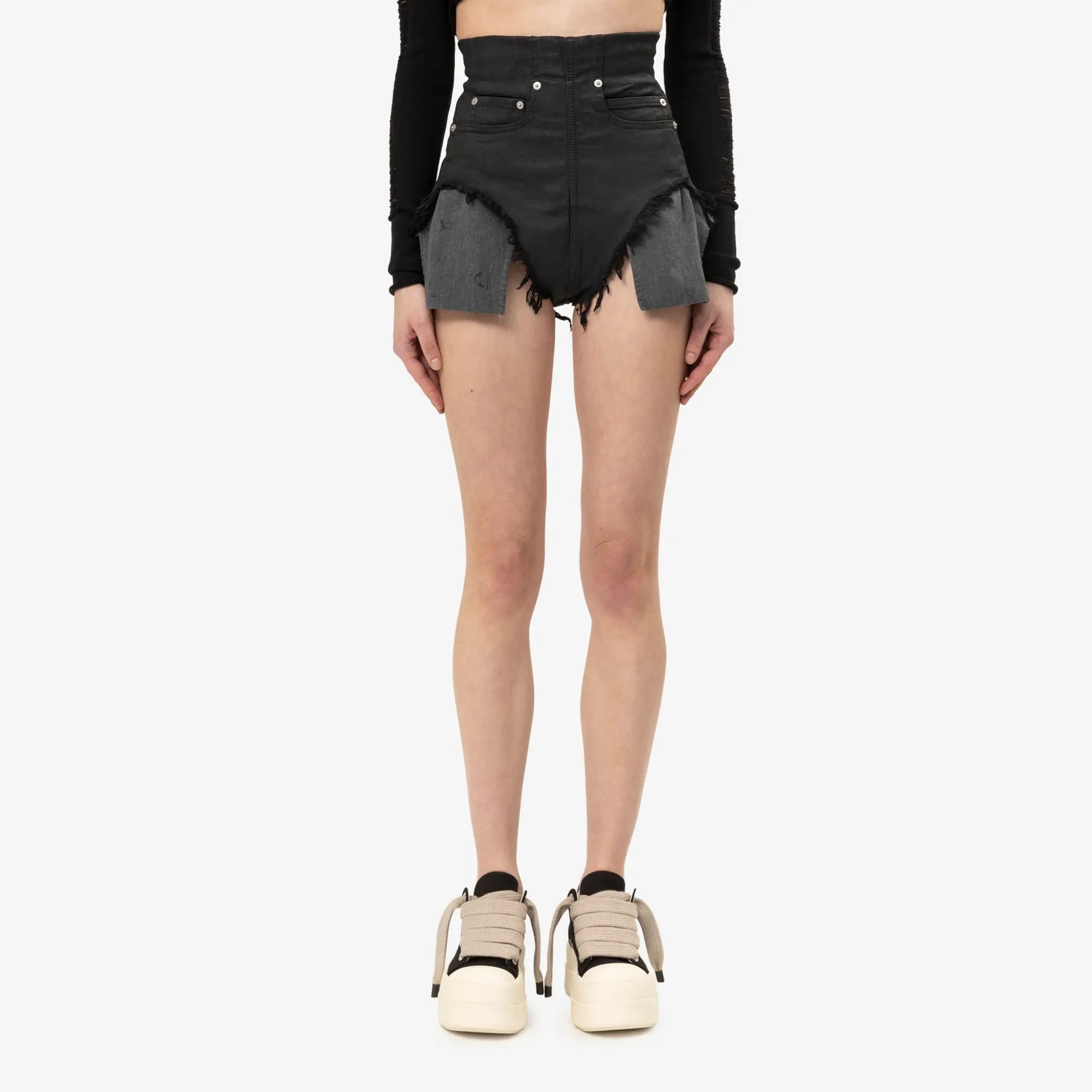 Rick Owens DRKSHDW Womens Dirt Cutoffs Shorts Black Wax - 1