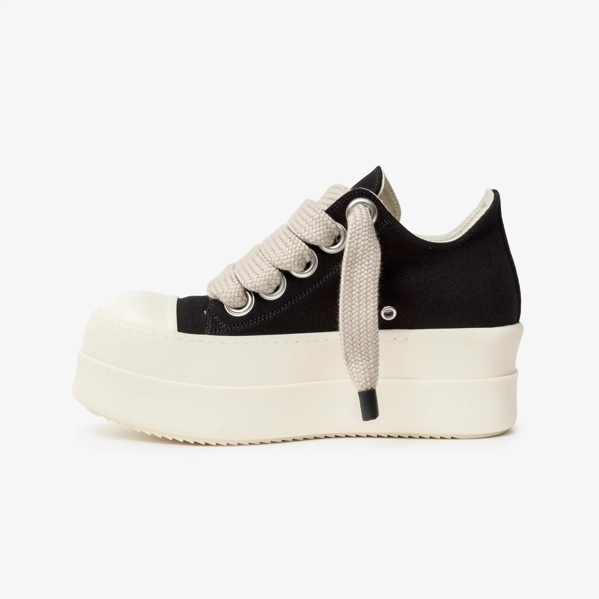 Rick Owens DRKSHDW Womens Mega Bumper Jumbolace Low - Top Sneaks Black/Milk/Milk - 3
