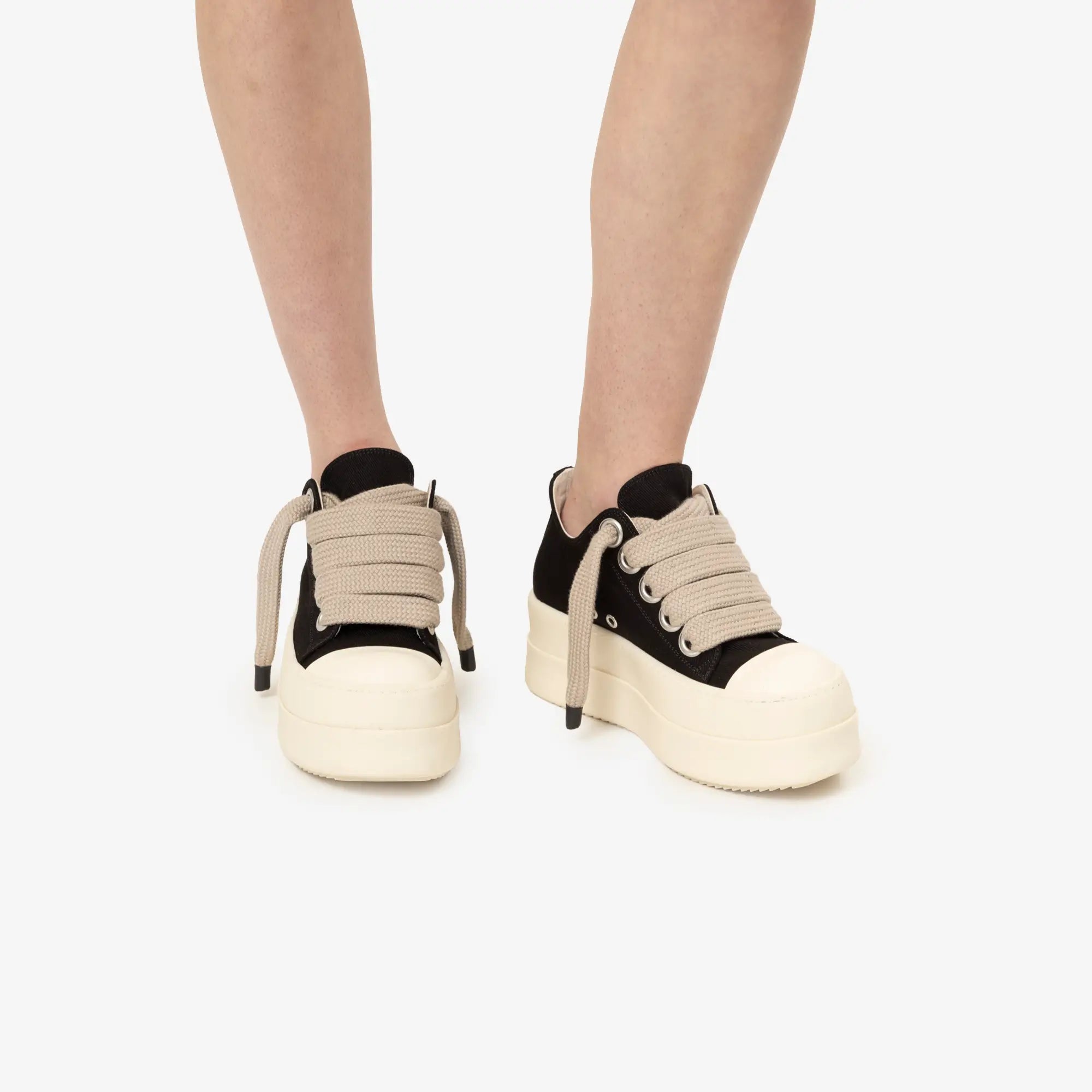 Rick Owens DRKSHDW Womens Mega Bumper Jumbolace Low - Top Sneaks Black/Milk/Milk - 2