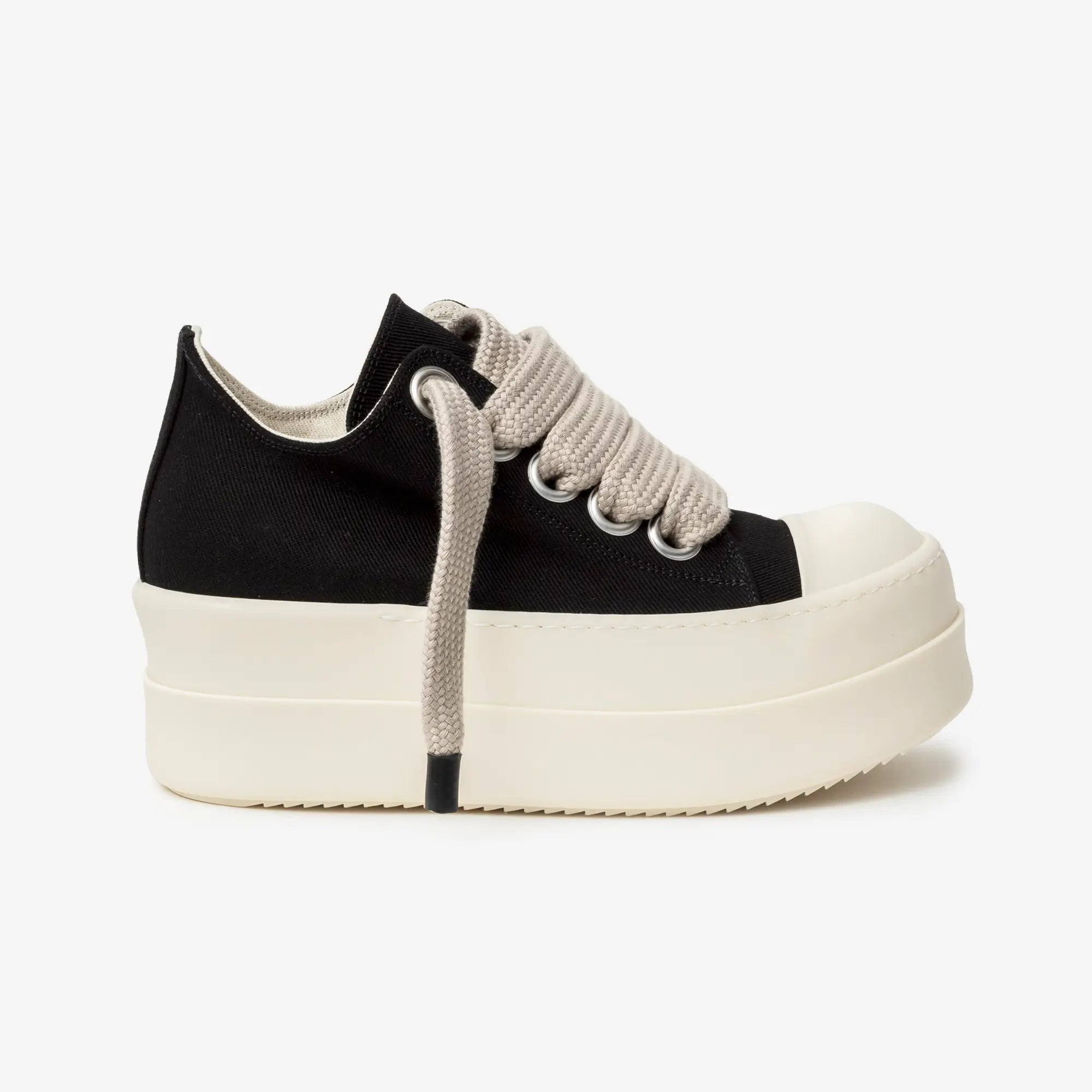 Rick Owens DRKSHDW Womens Mega Bumper Jumbolace Low - Top Sneaks Black/Milk/Milk - 4