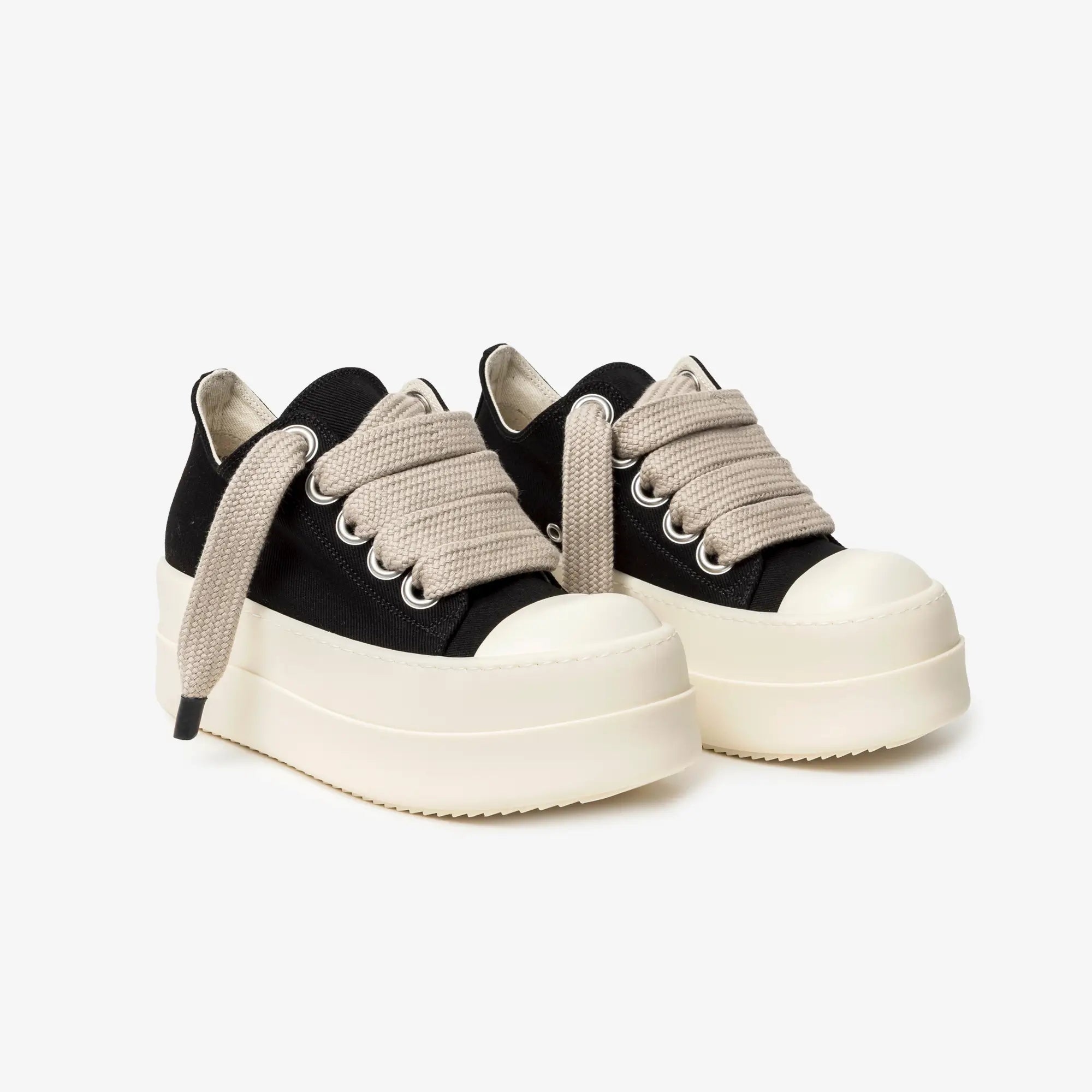 Rick Owens DRKSHDW Womens Mega Bumper Jumbolace Low - Top Sneaks Black/Milk/Milk - 1