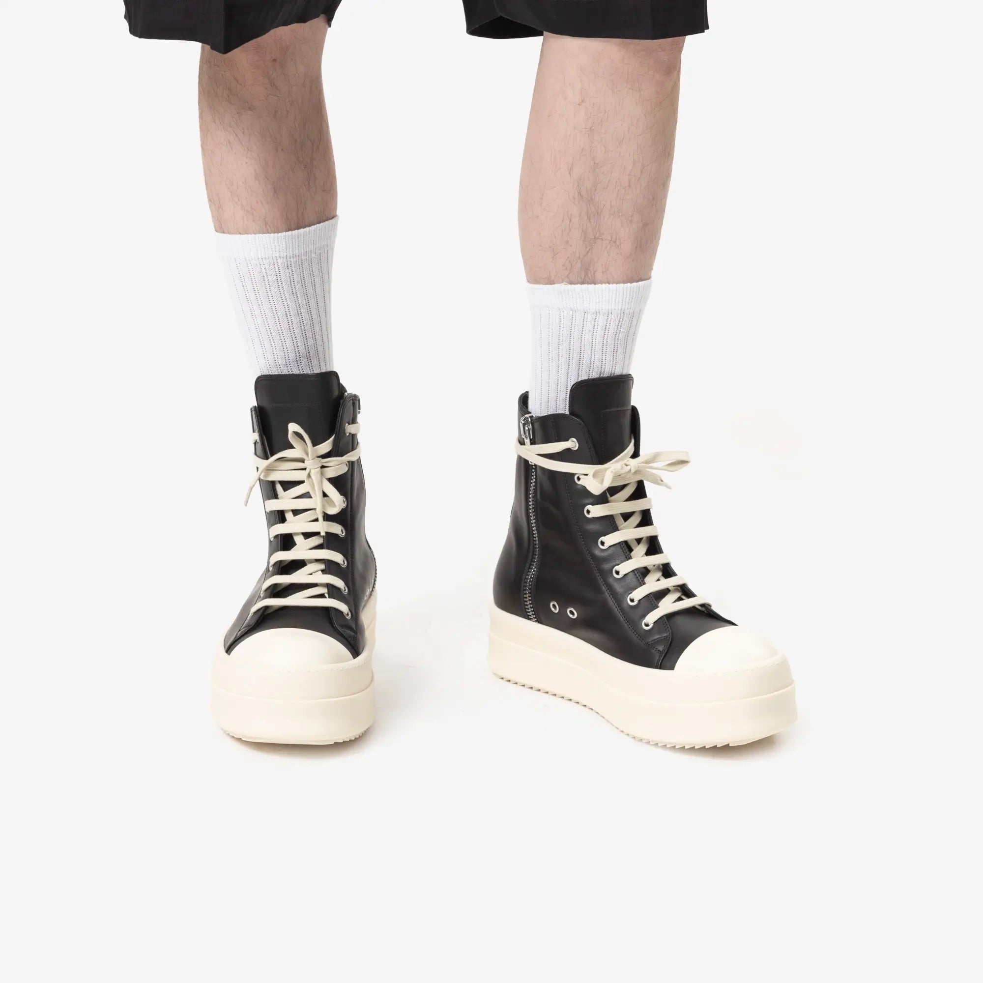 Rick Owens Mega Bumper High - Top Sneaks Black/Milk/Milk - 2