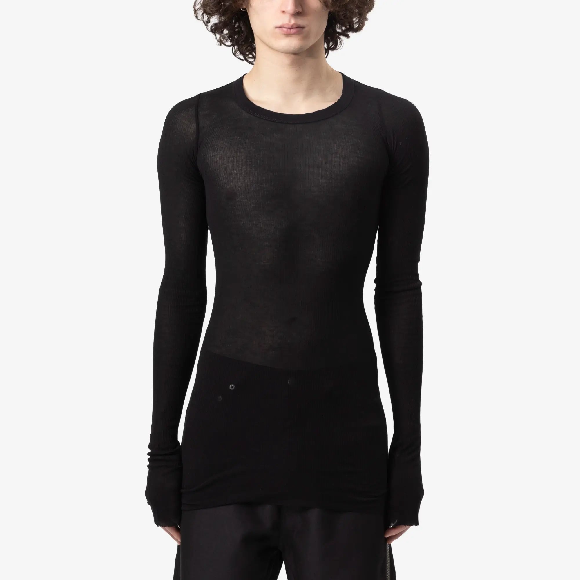 Rick Owens Rib Long Sleeve T-Shirt Black - 1