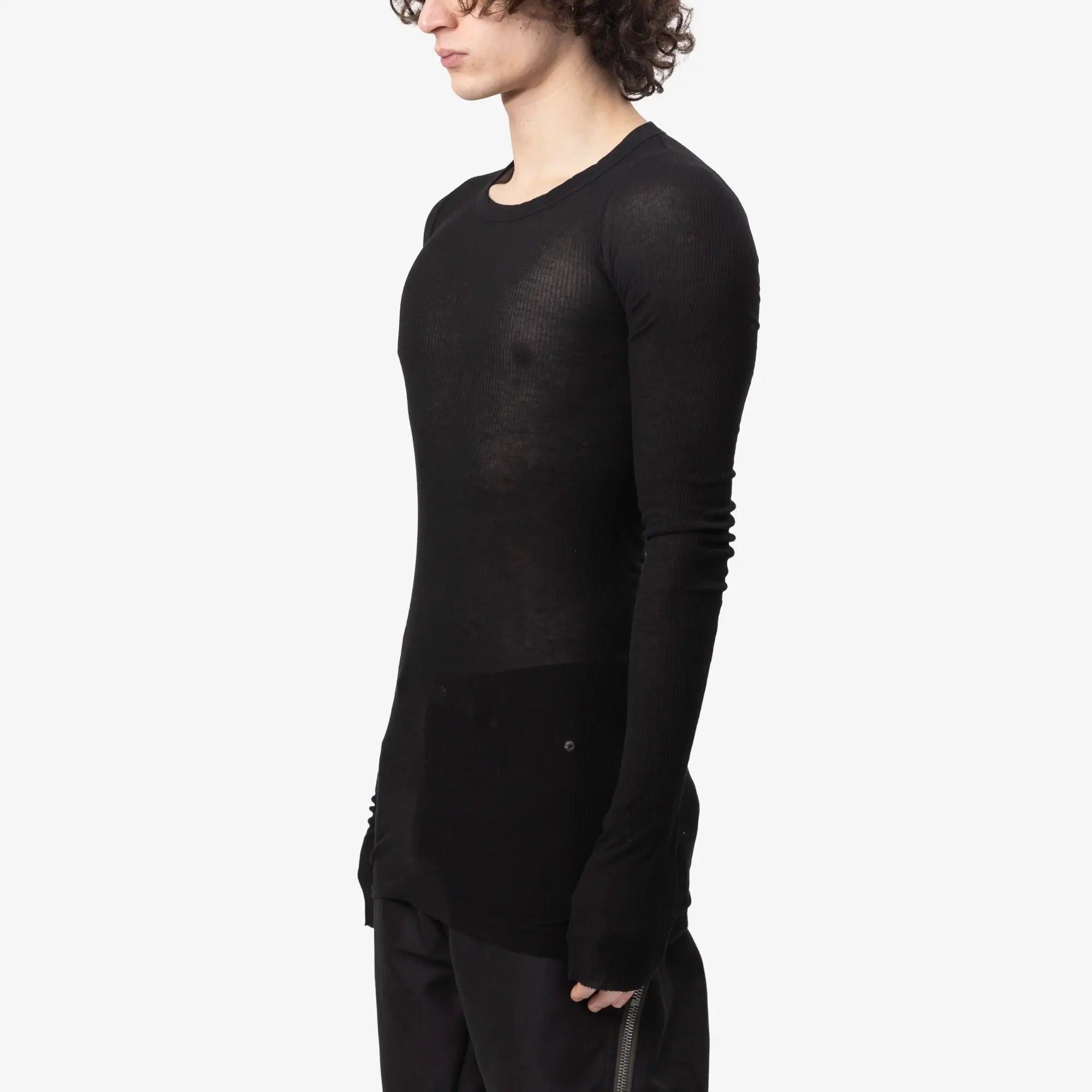 Rick Owens Rib Long Sleeve T-Shirt Black - 3