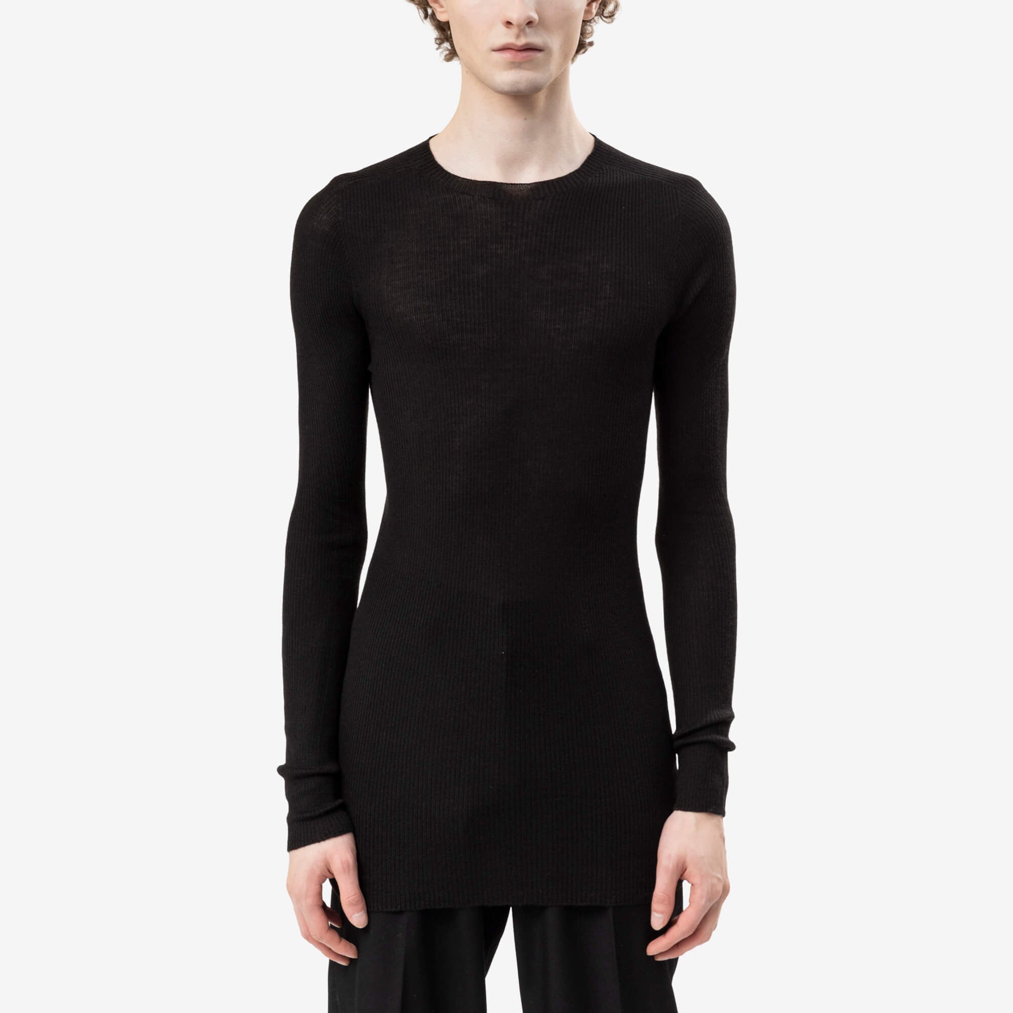 Rick Owens Rib Round Neck Long Sleeve Top Black-1