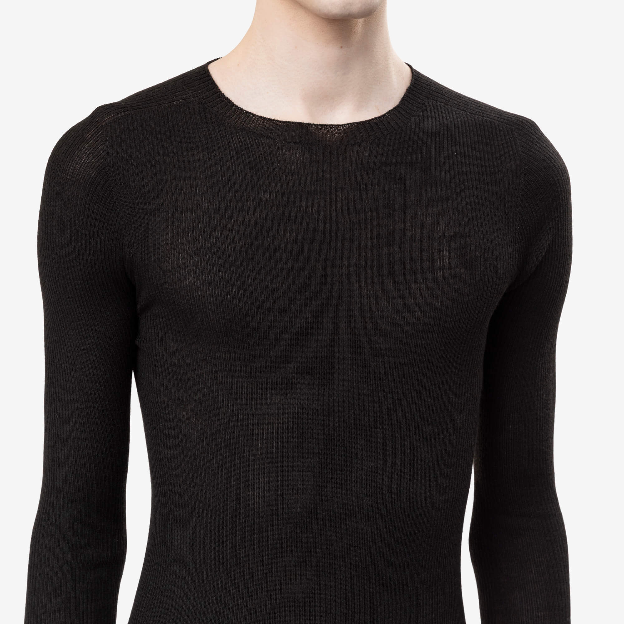 Rick Owens Rib Round Neck Long Sleeve Top Black-5