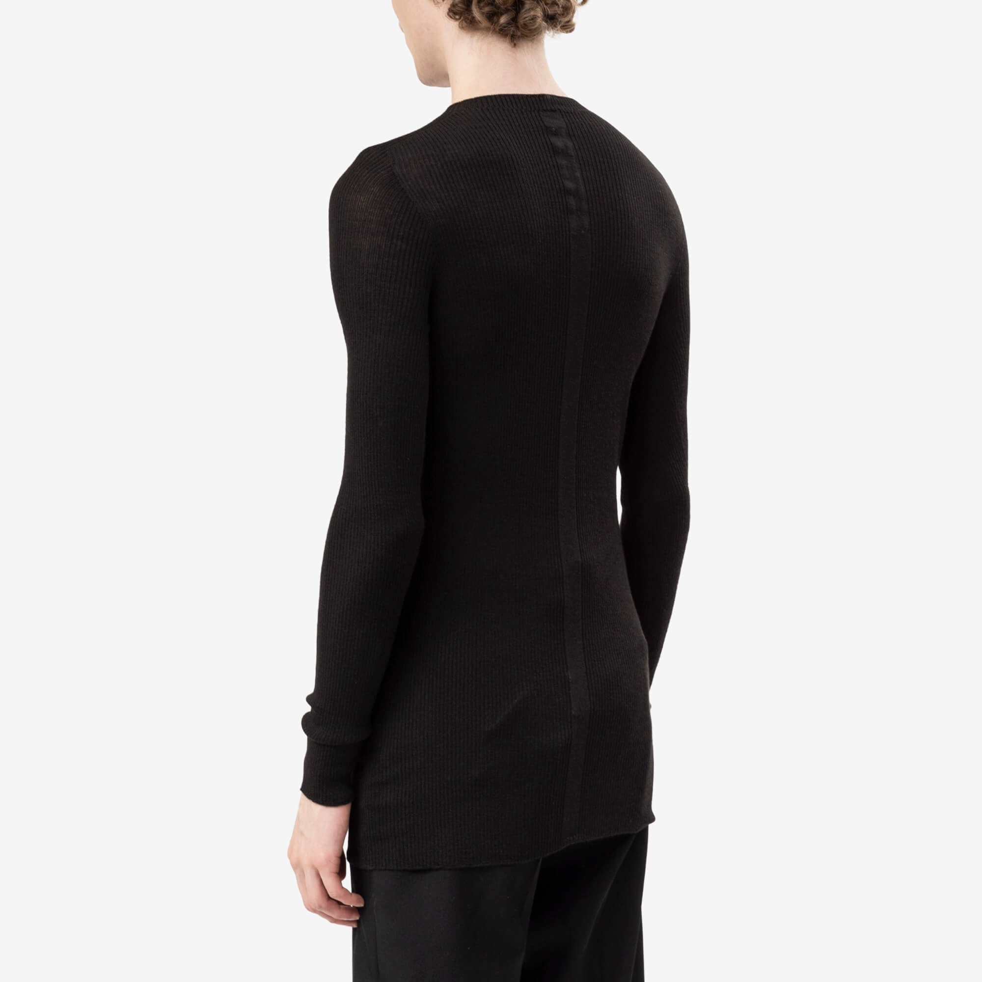 Rick Owens Rib Round Neck Long Sleeve Top Black-4