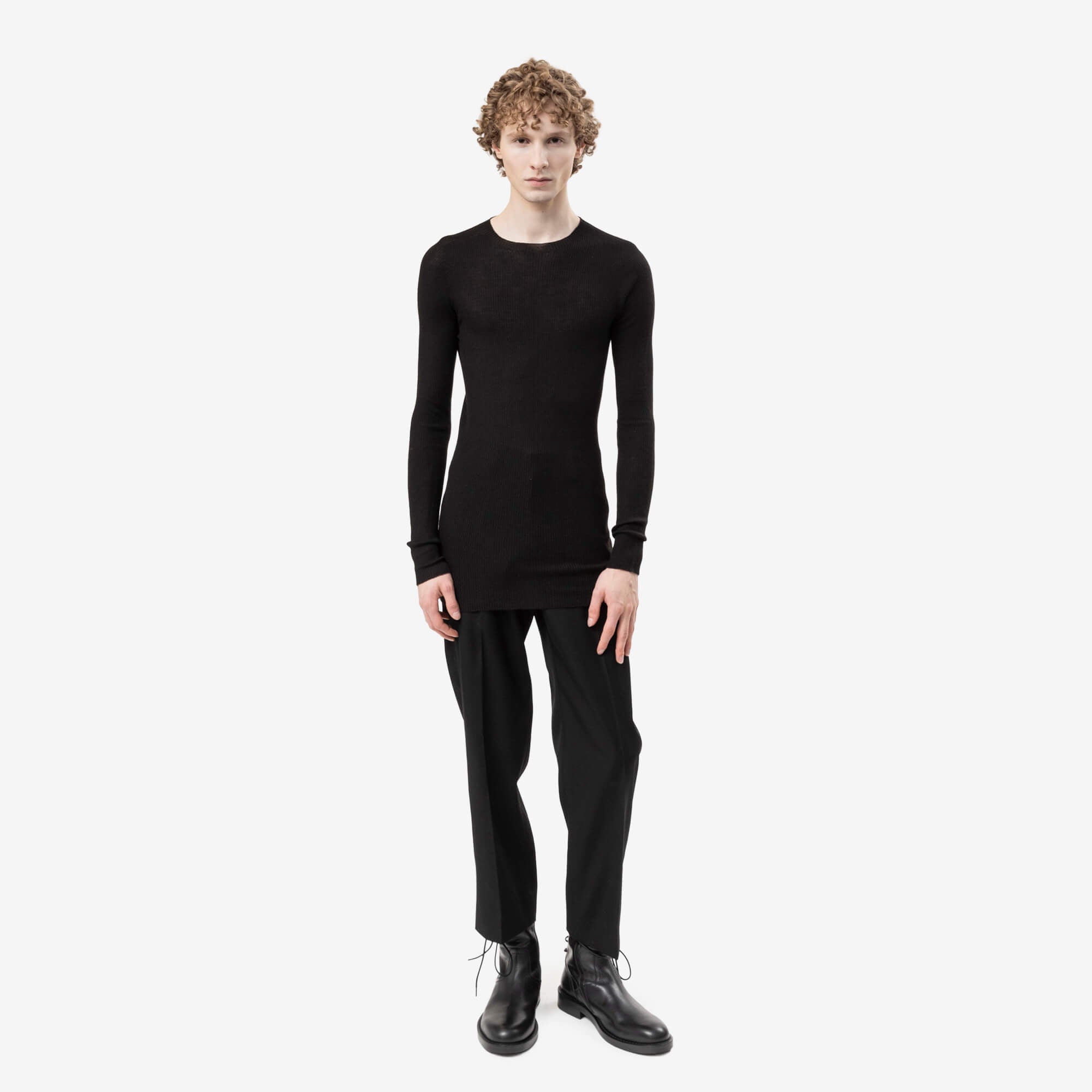 Rick Owens Rib Round Neck Long Sleeve Top Black-2