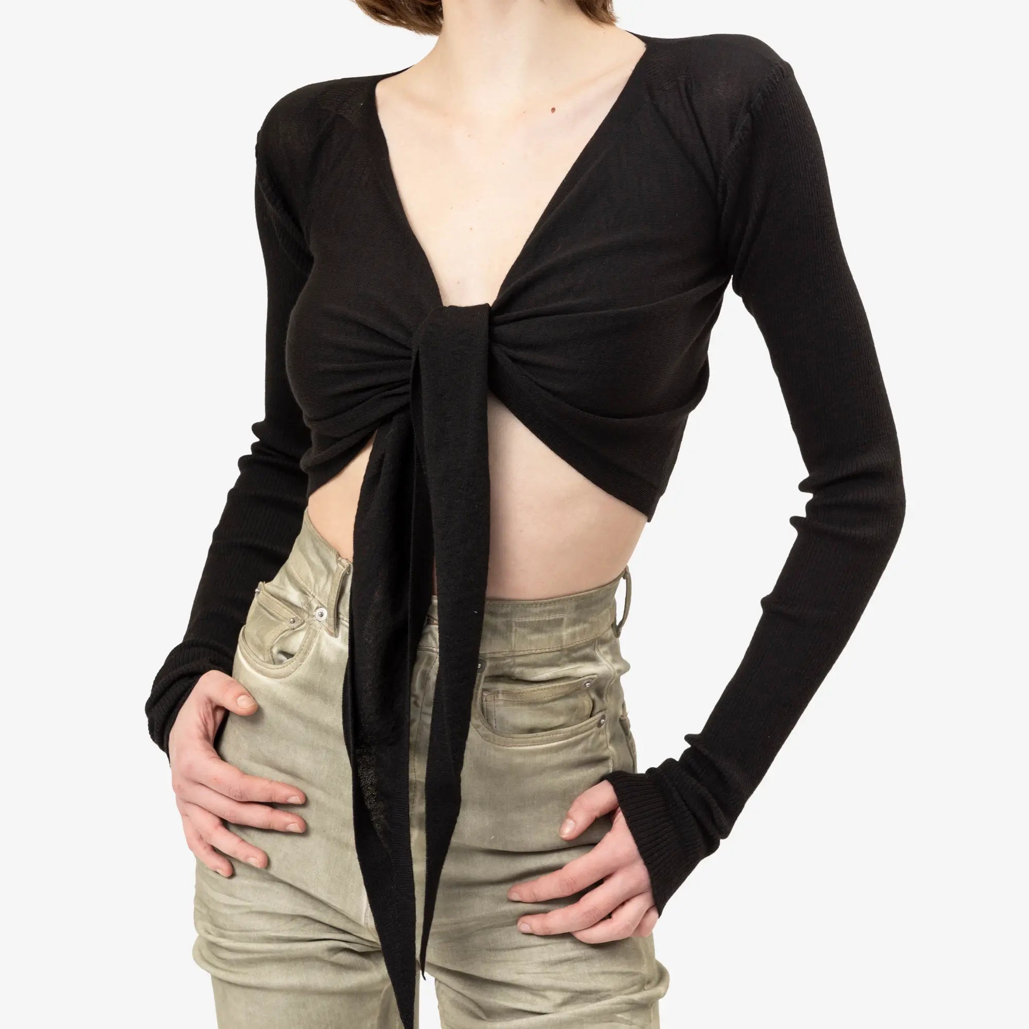 Rick Owens Womens Crop Wrap Top Black - 5
