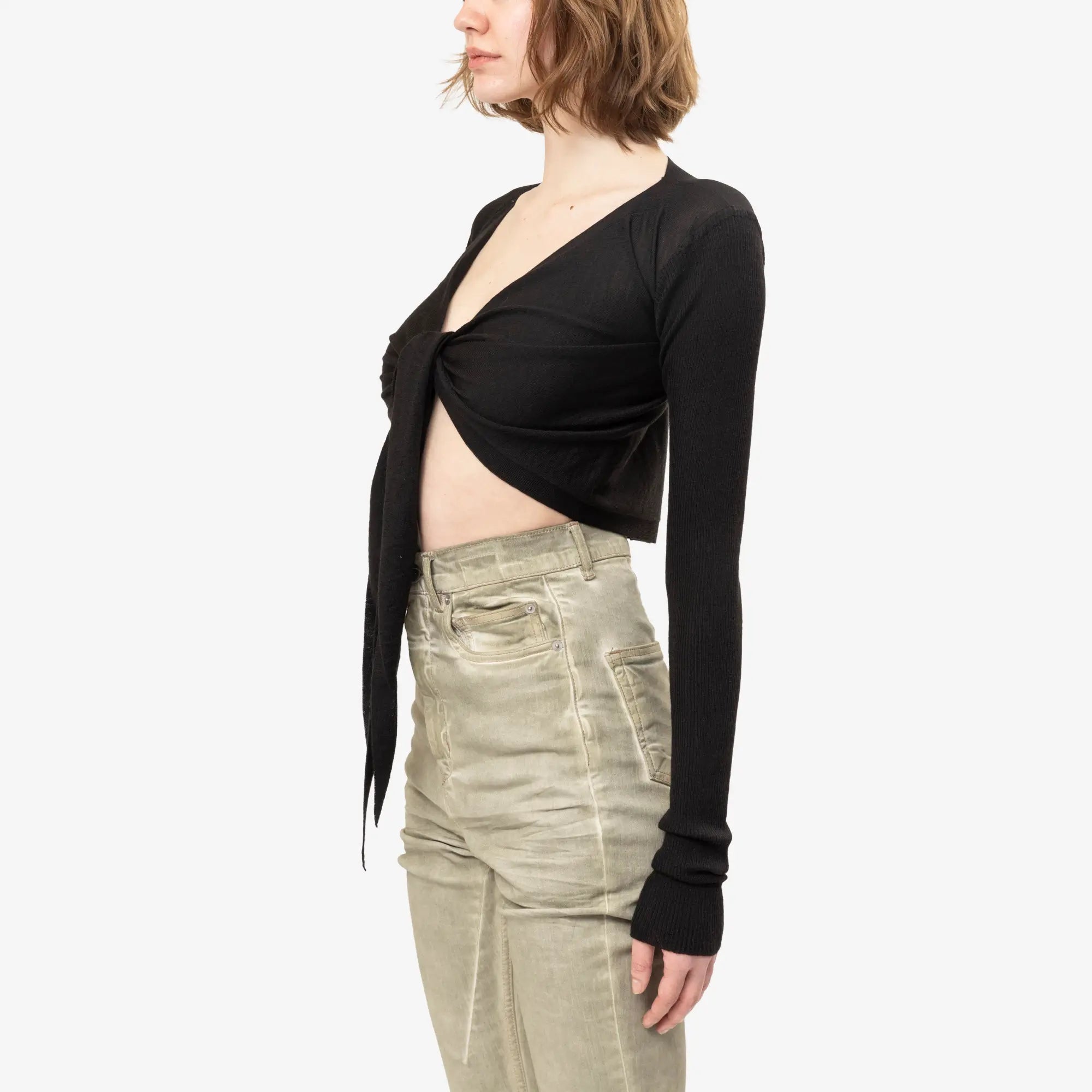 Rick Owens Womens Crop Wrap Top Black - 3