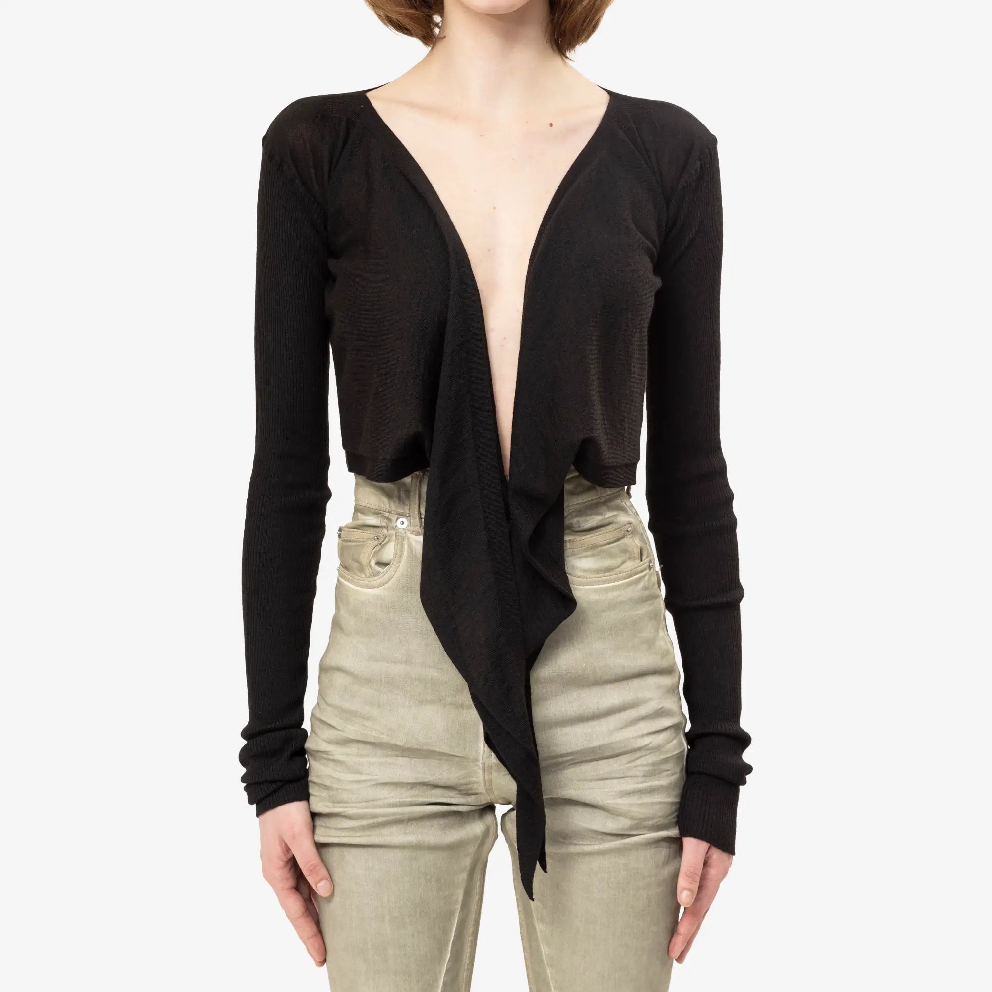 Rick Owens Womens Crop Wrap Top Black - 7