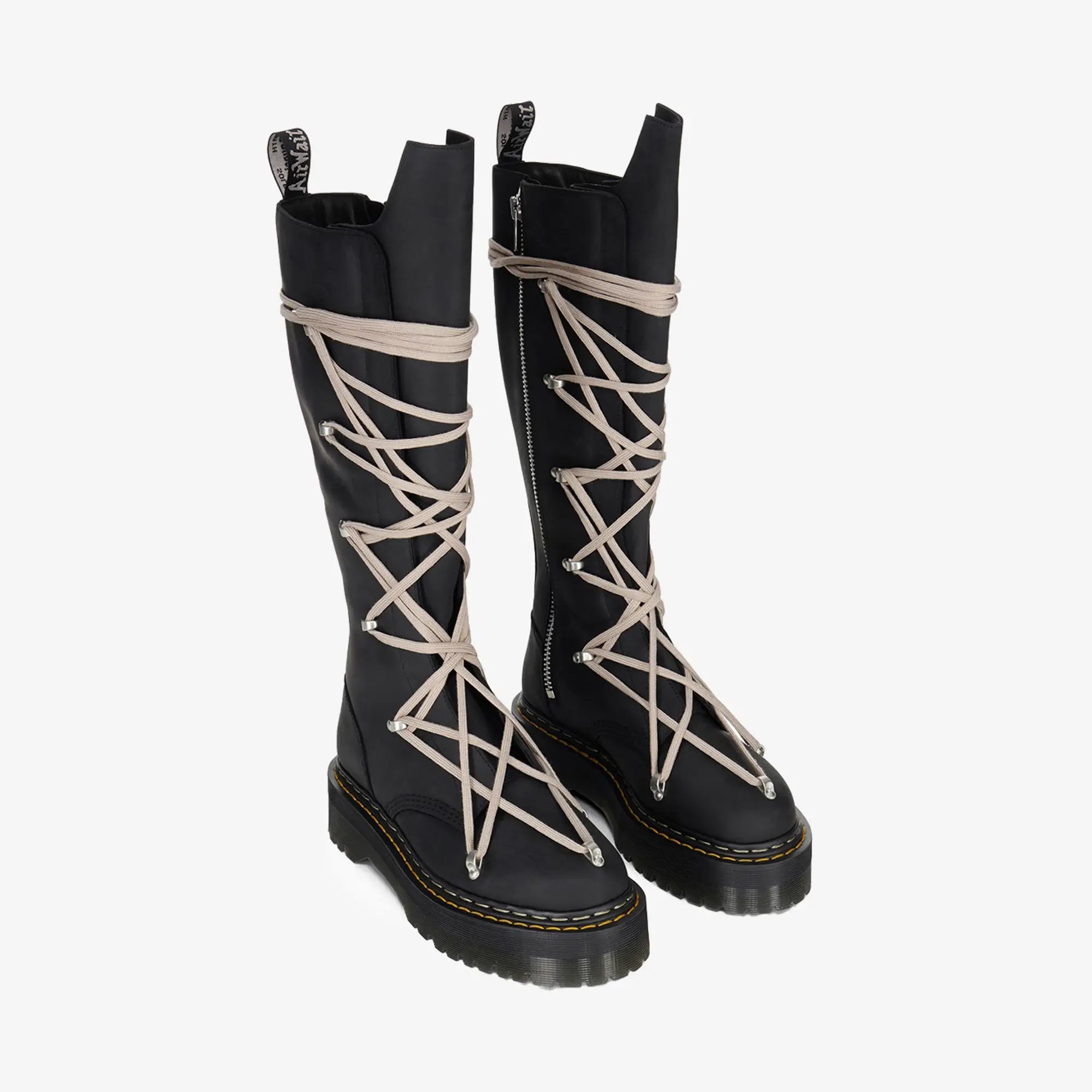 Rick Owens Womens Dr. Martens 1B60 Quad Sole Pentalace Boots Black - 1