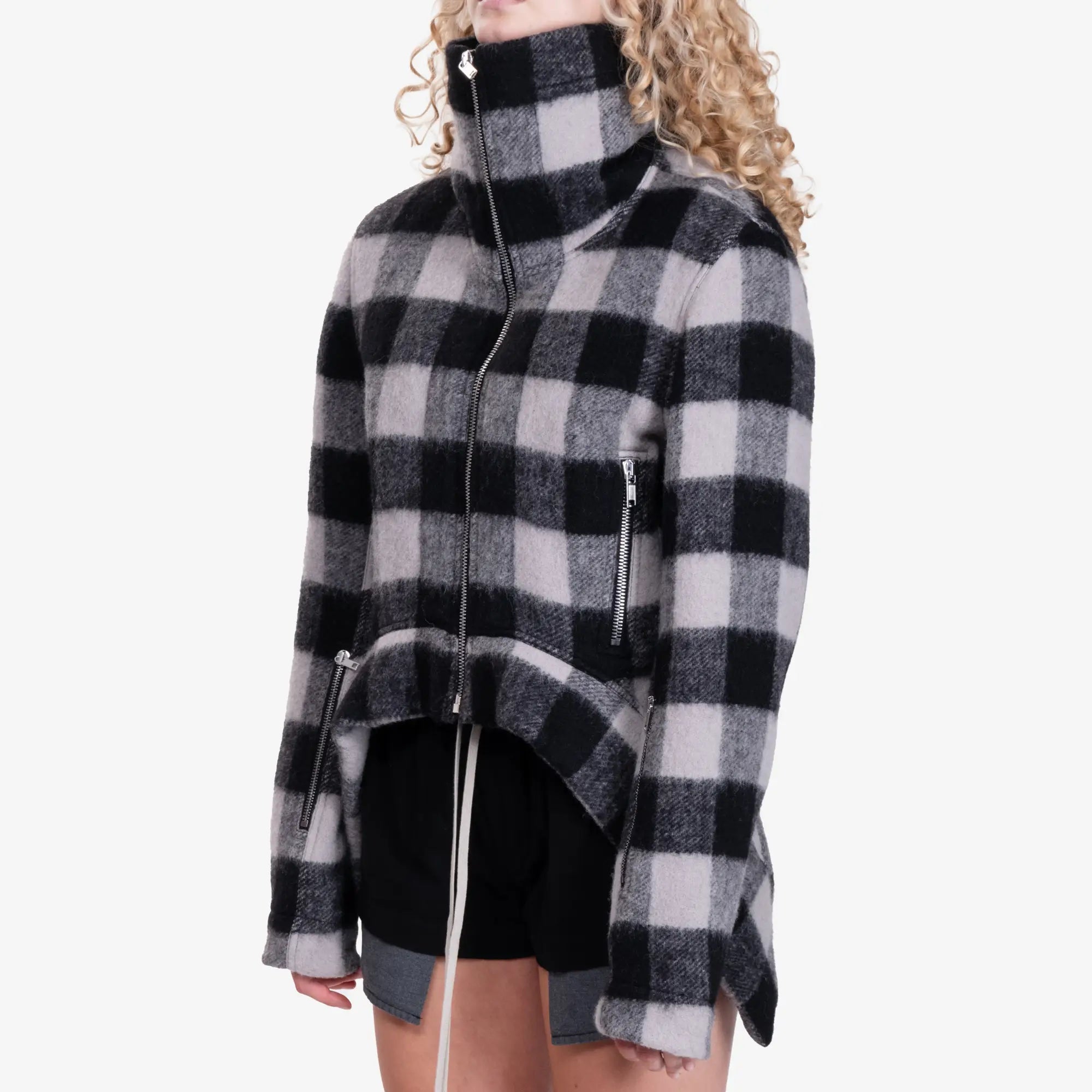 Rick Owens Womens Explorer Jacket Black Plaid - 3