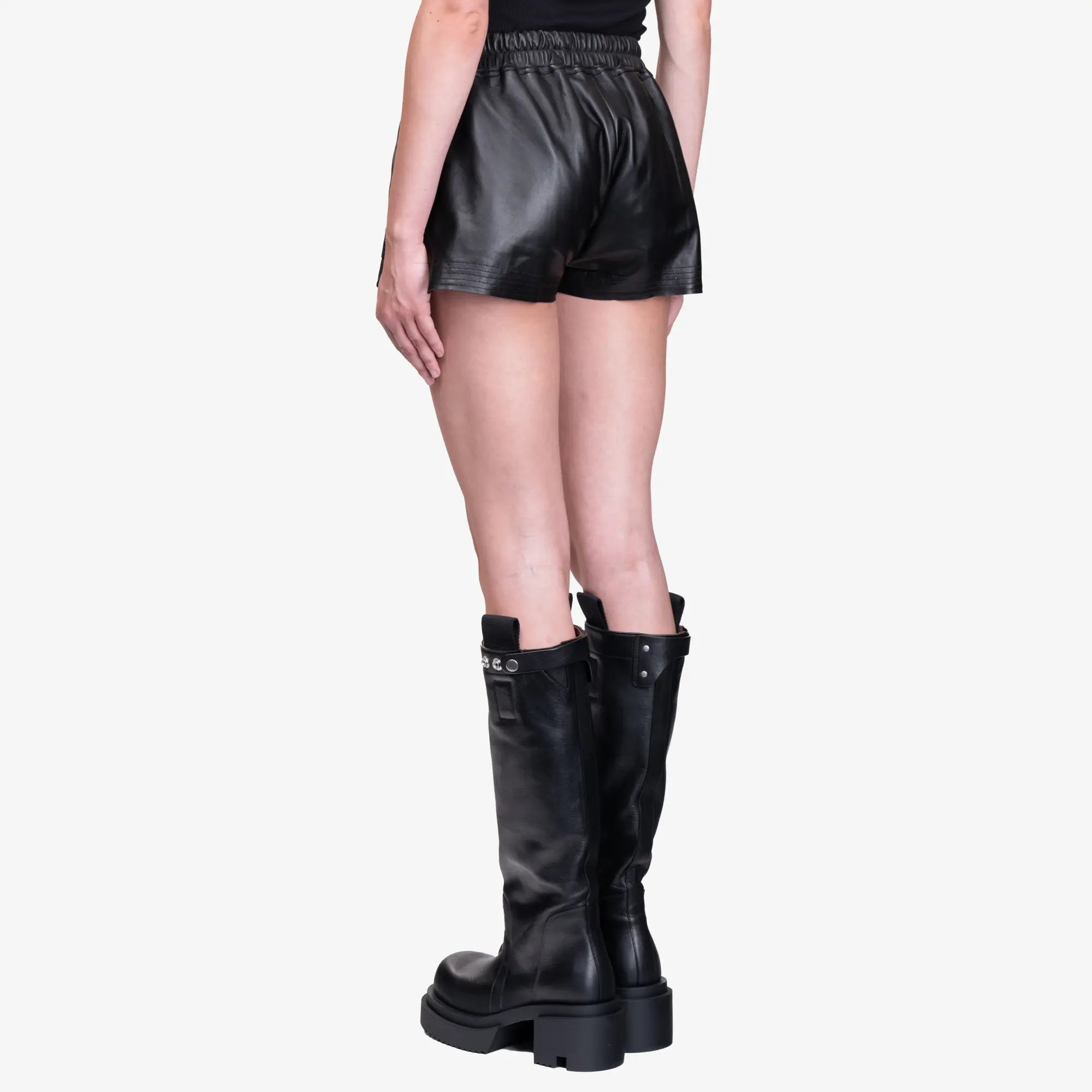 Photo of Rick Owens Womens Fog Boxers Leather Shorts - 4