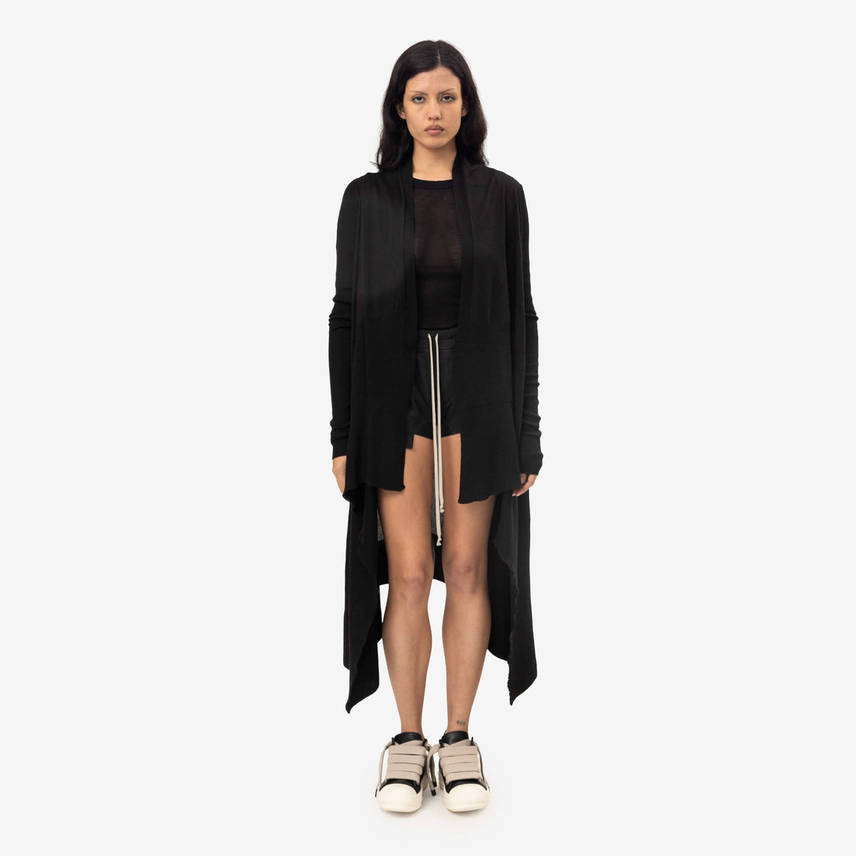 Rick Owens Womens Long Wrap Cardigan Black-1
