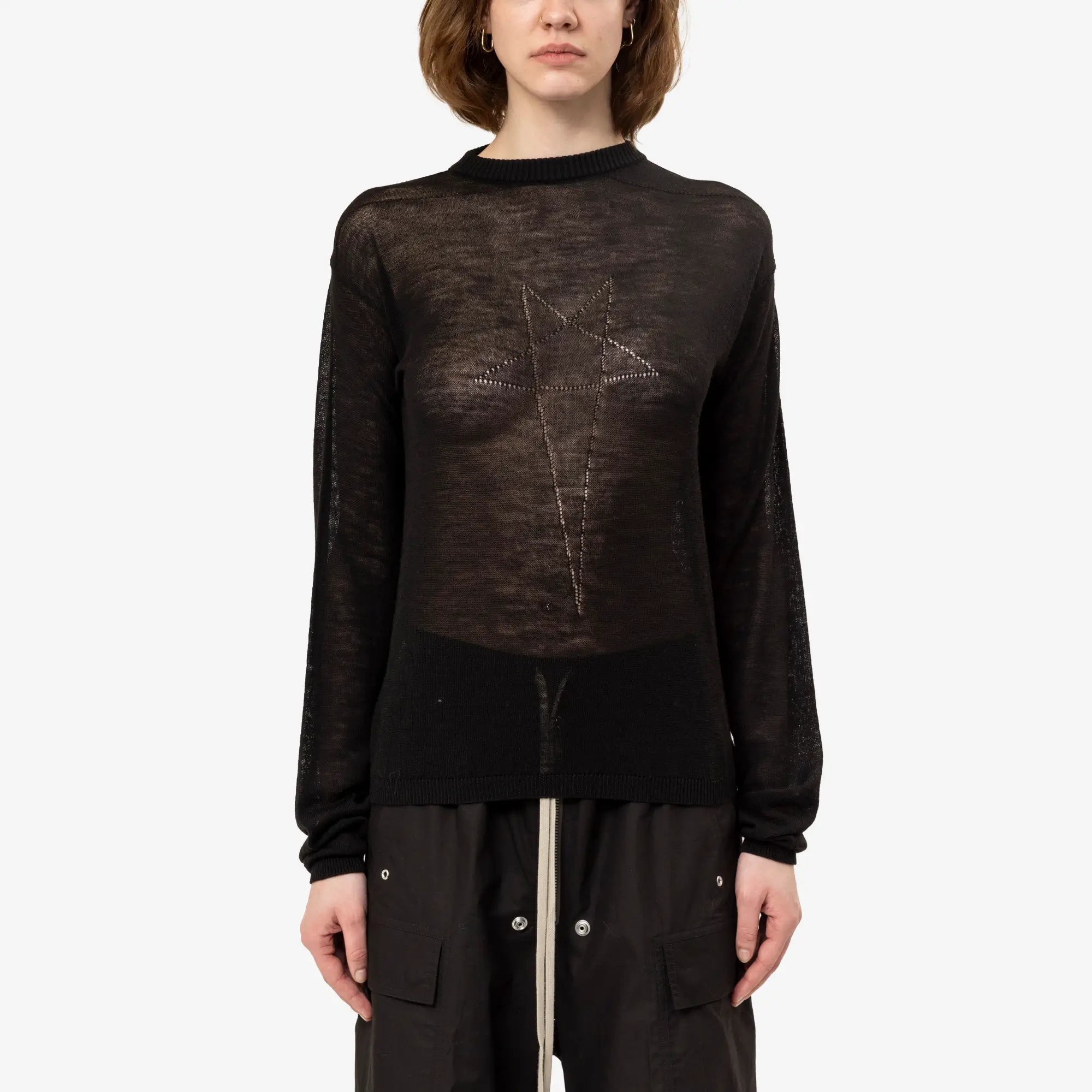 Rick Owens Womens Penta Sheer Sweater Black - 1