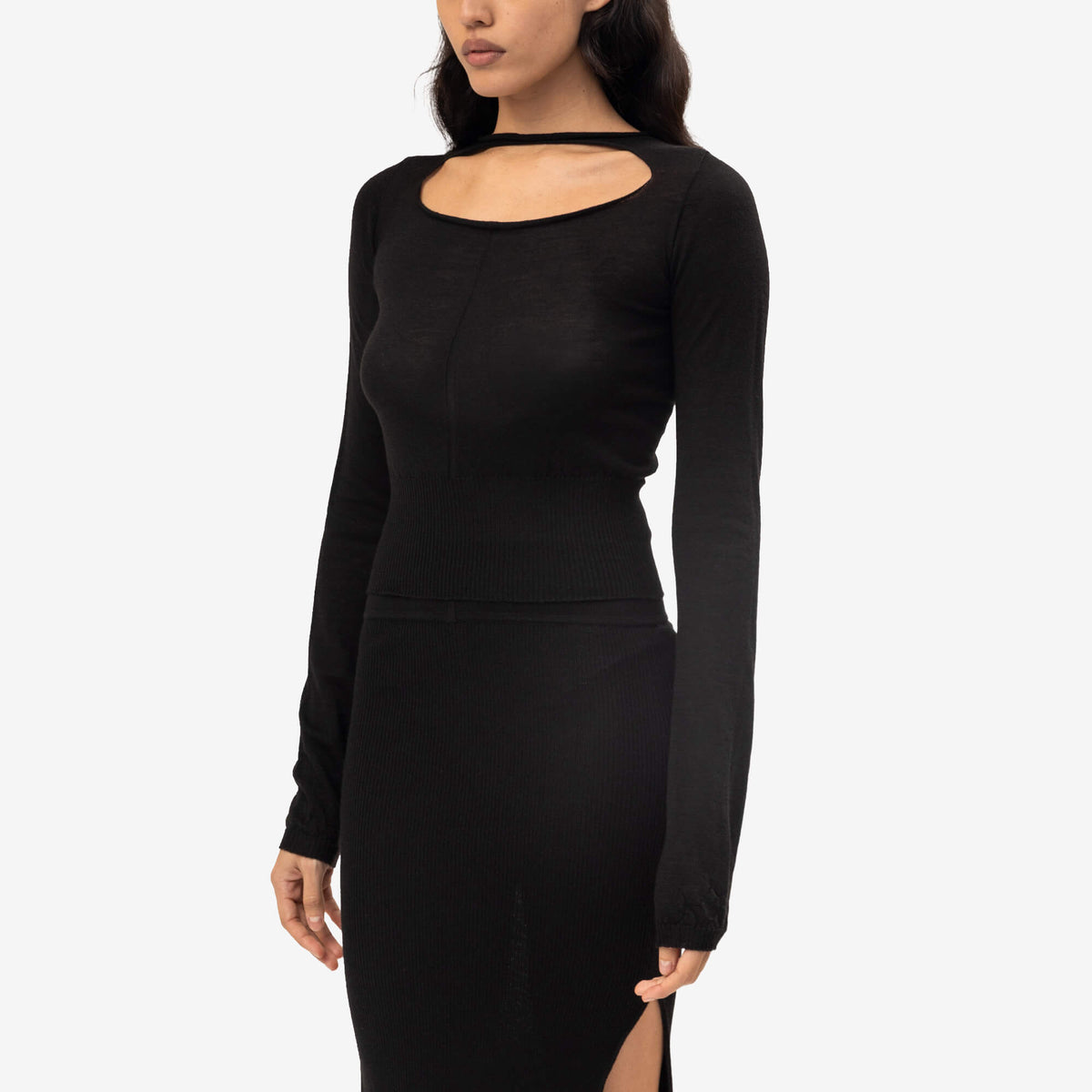 Rick Owens Womens Slash Cropped Pullover Sweater Black-3