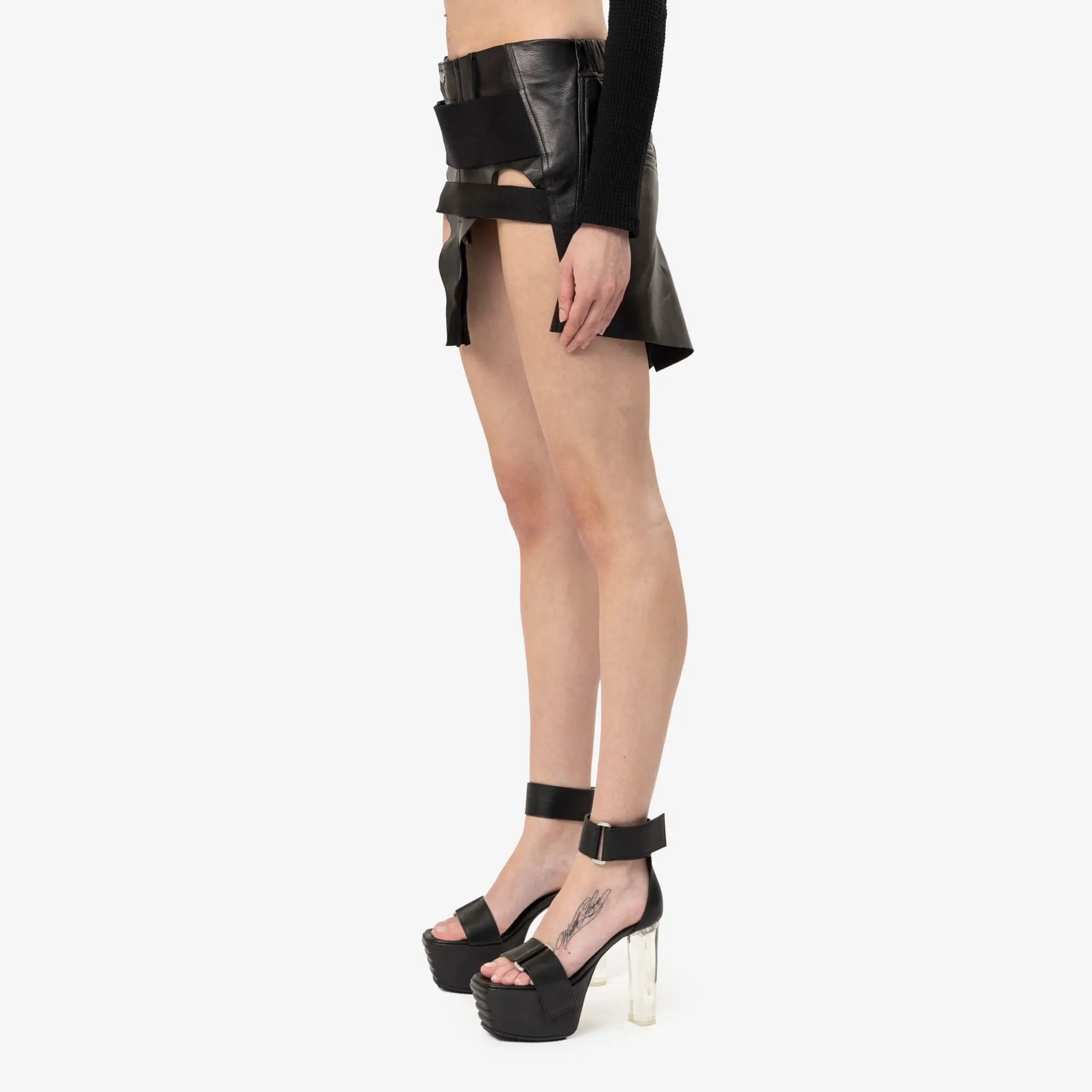 Rick Owens Womens Temple Leather Skirt Black - 3
