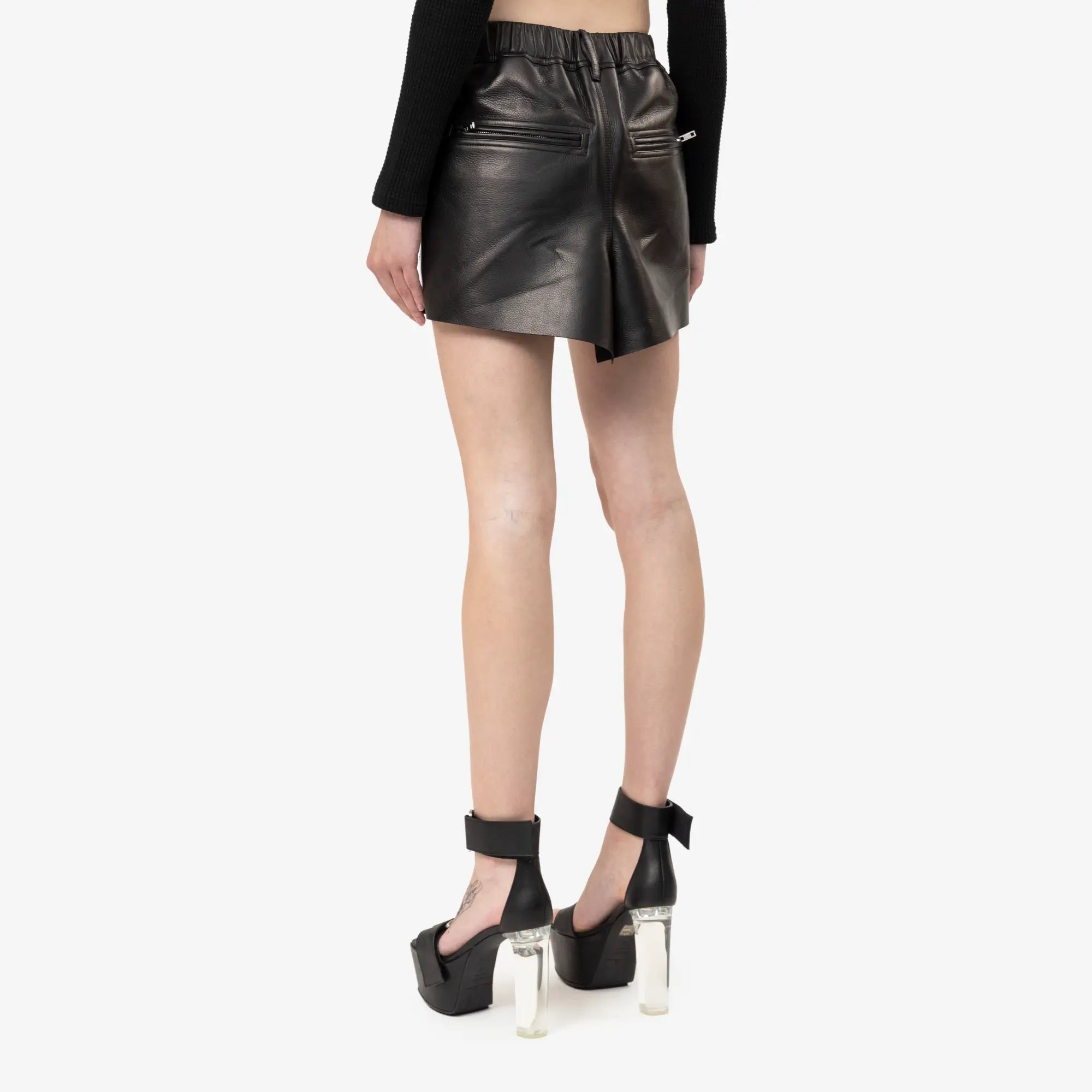 Rick Owens Womens Temple Leather Skirt Black - 4