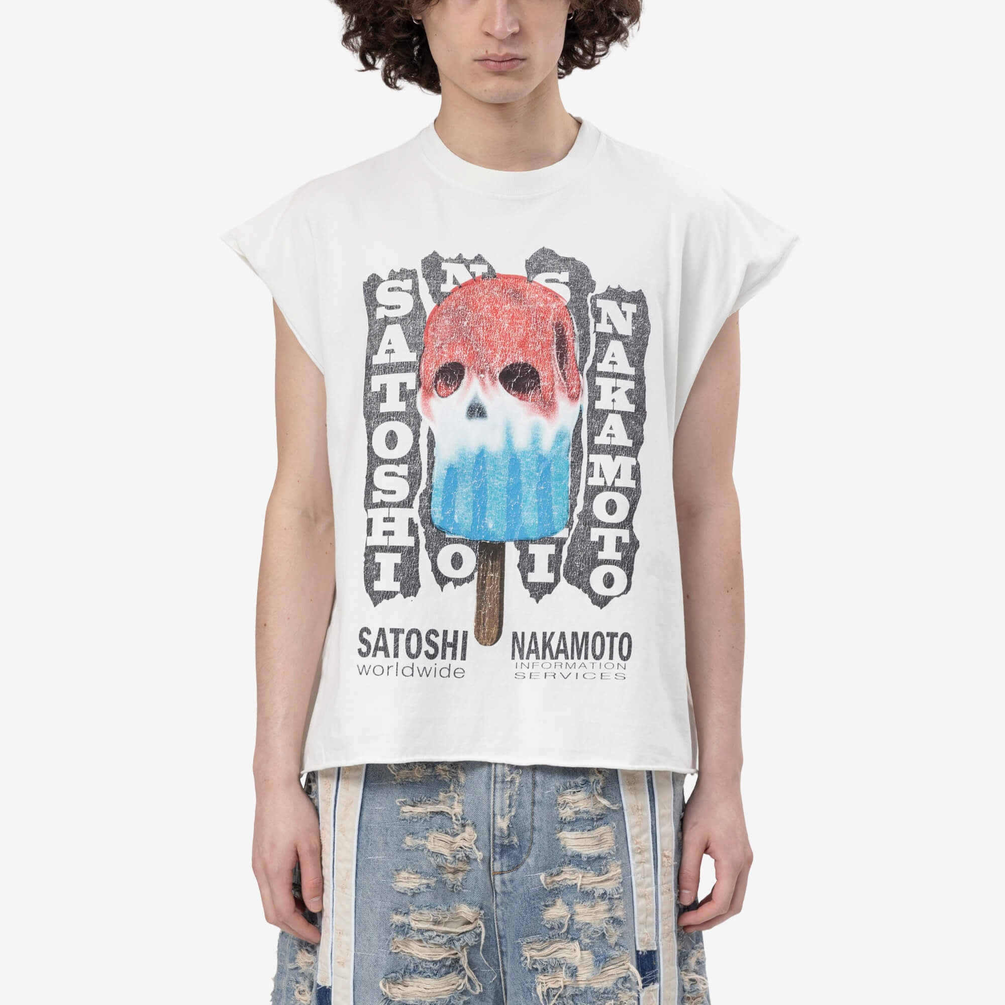 Satoshi Nakamoto Info Services Tシャツ Vintage White｜Feuille