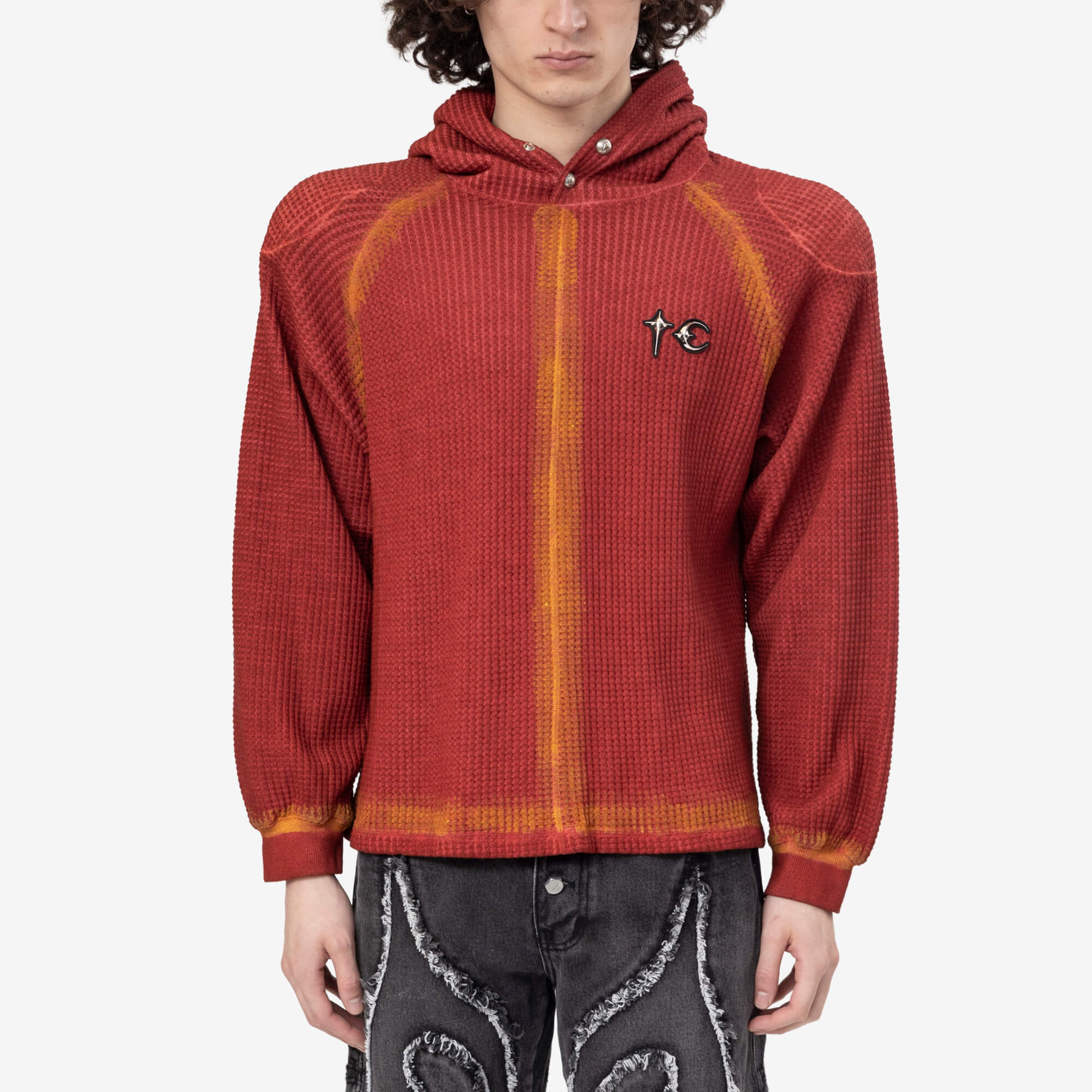 Thug Club Bulk Shoulder Painted Line Waffle Hoody Red/Yellow - 1