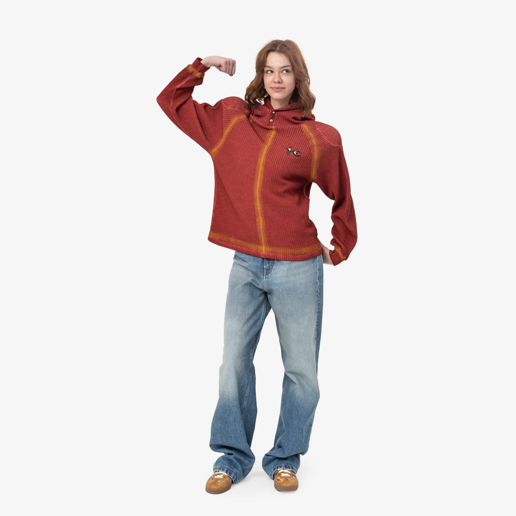 Thug Club Bulk Shoulder Painted Line Waffle Hoody Red/Yellow - 2