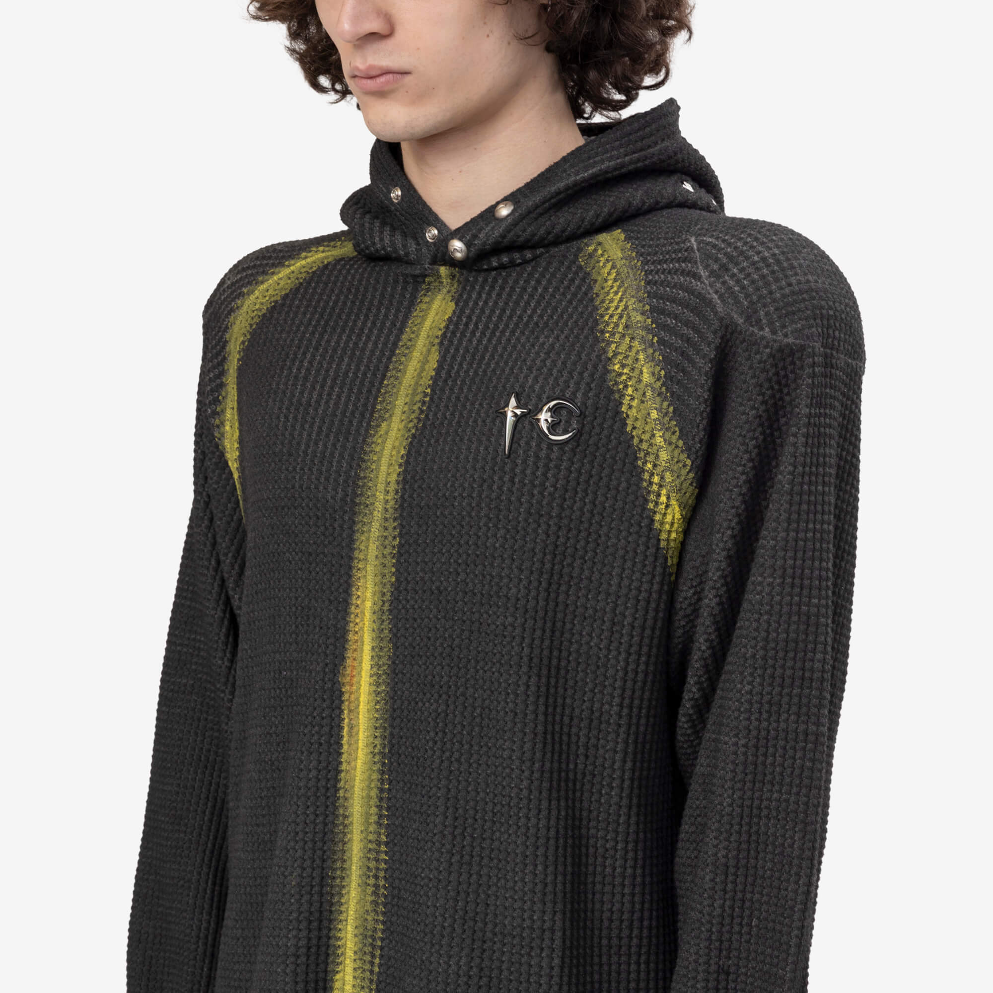 Thug Club Bulk Shoulder Painted Line Waffle Hoody Black/Yellow - 10