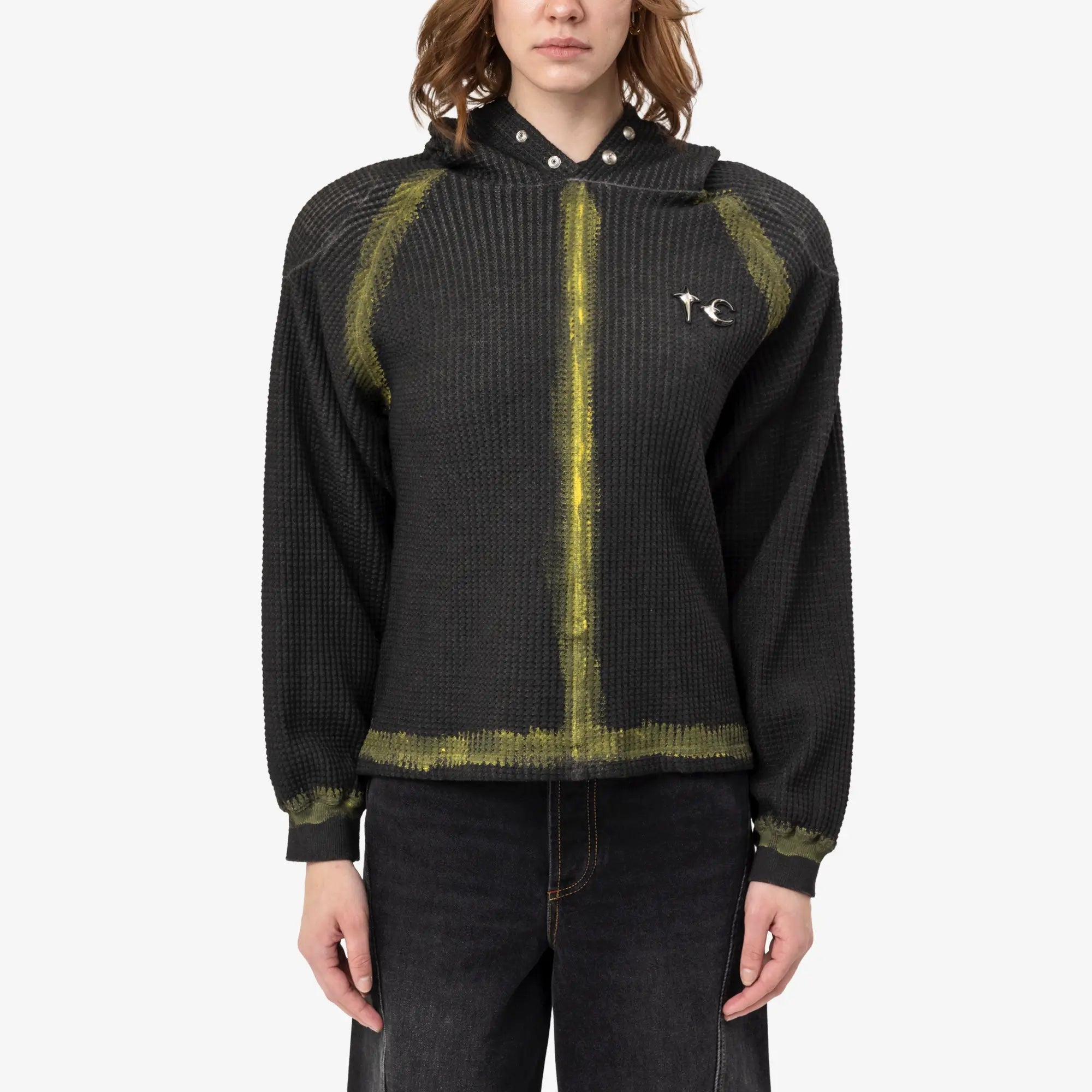 Thug Club Bulk Shoulder Painted Line Waffle Hoody Black/Yellow - 1