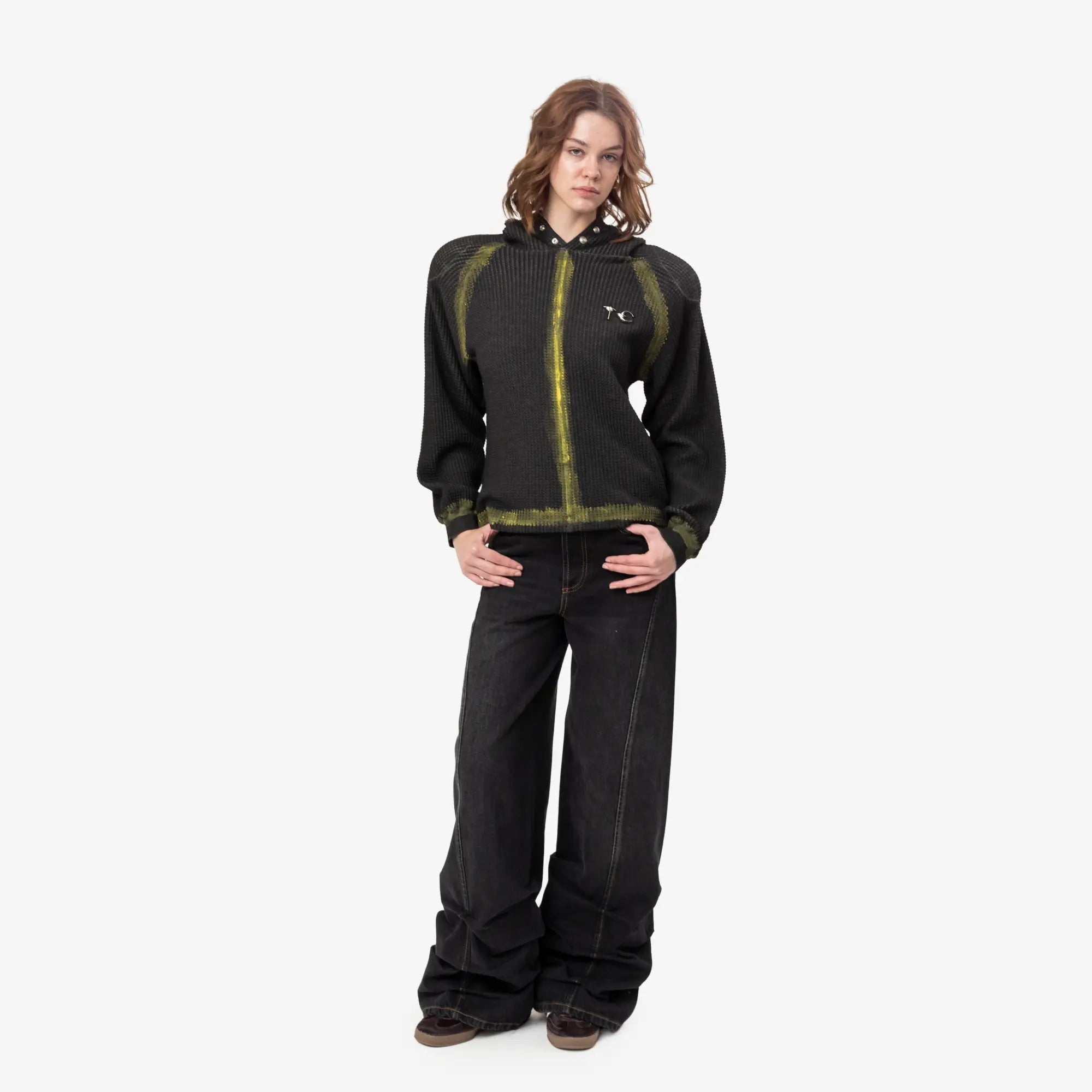 Thug Club Bulk Shoulder Painted Line Waffle Hoody Black/Yellow - 2