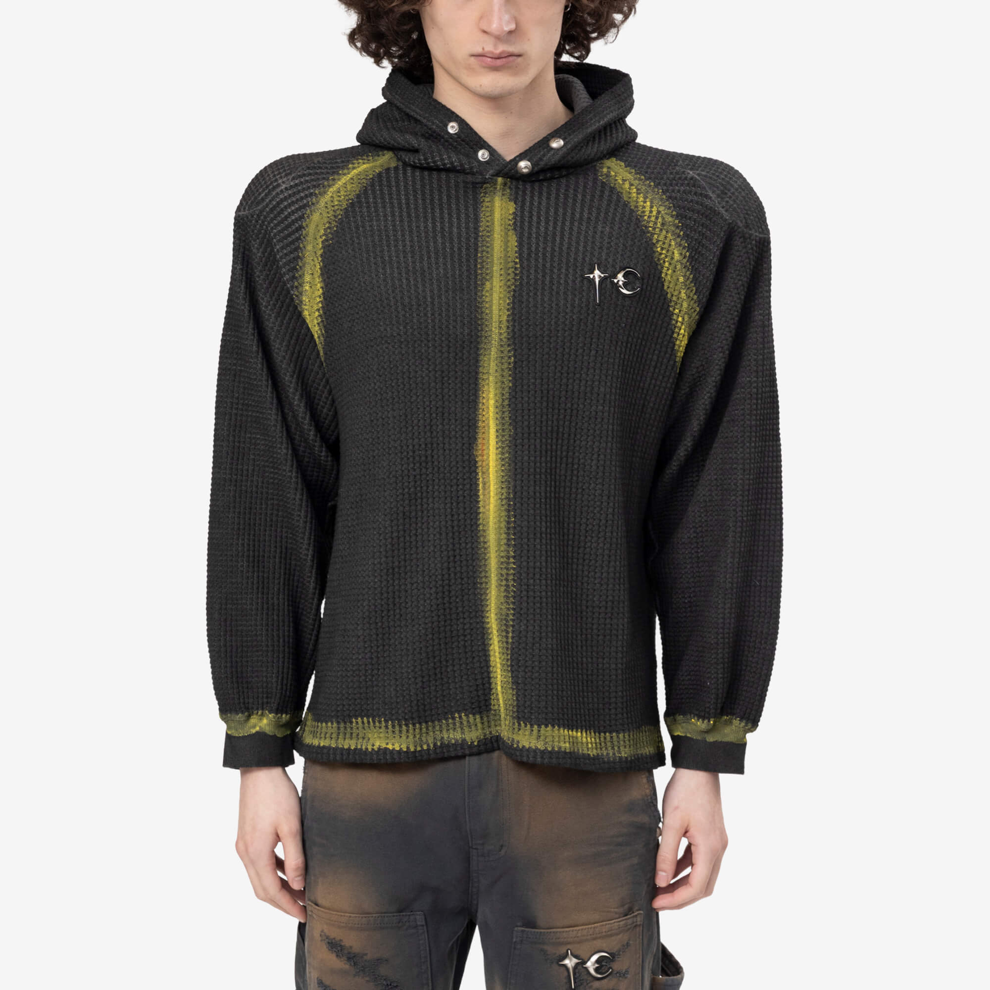 Thug Club Bulk Shoulder Painted Line Waffle Hoody Black/Yellow - 1