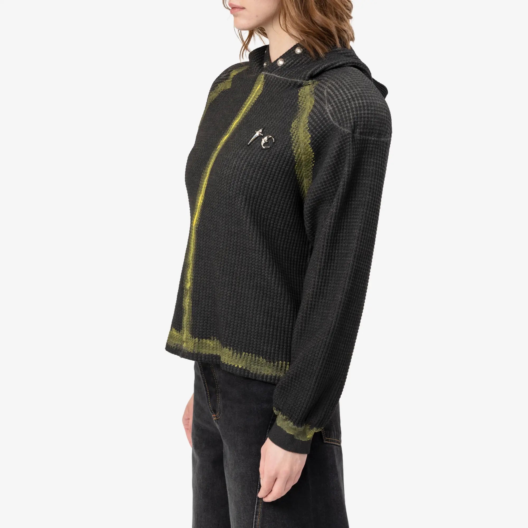 Thug Club Bulk Shoulder Painted Line Waffle Hoody Black/Yellow - 3