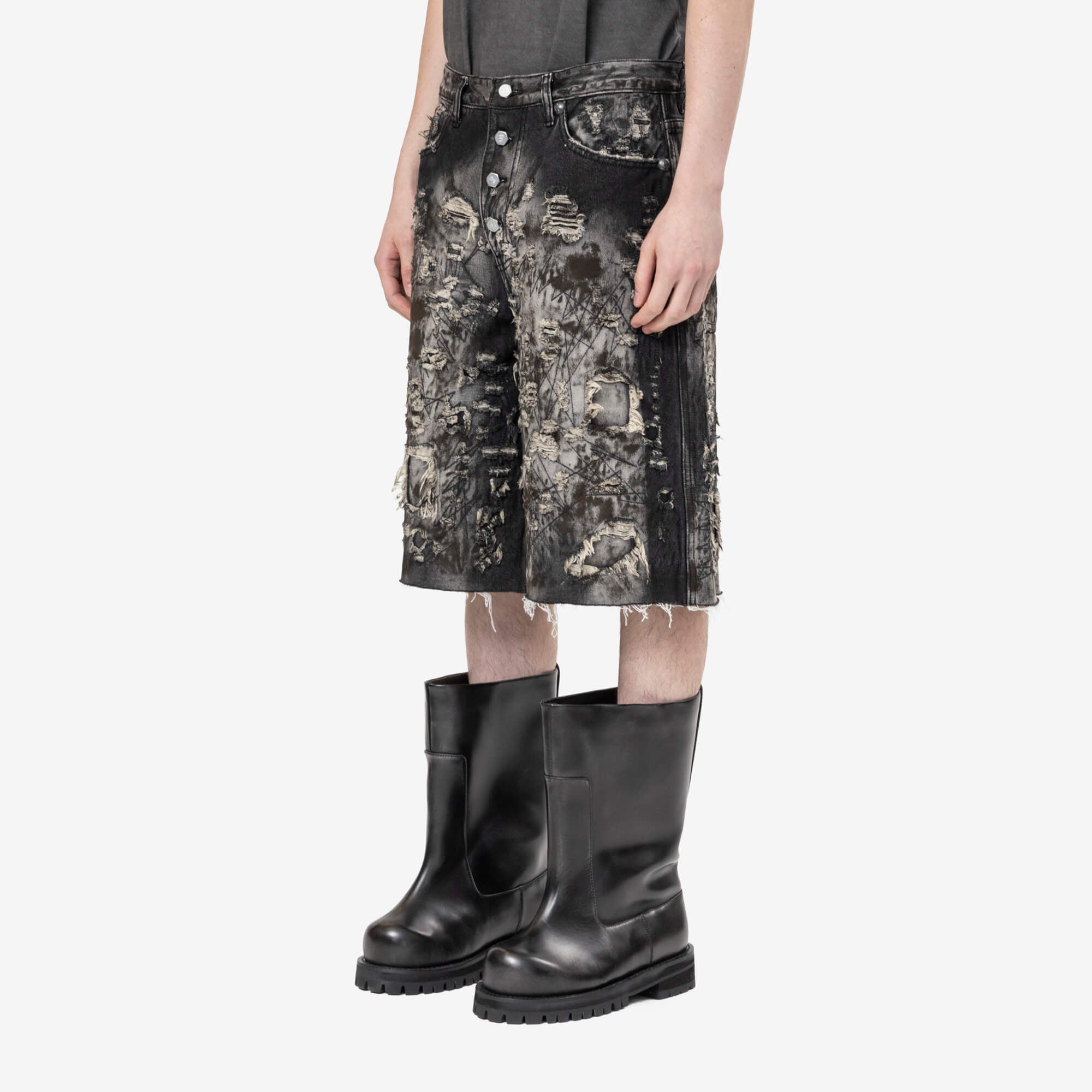 Thug Club Hard Washed Destroyed Denim Shorts Black - 3