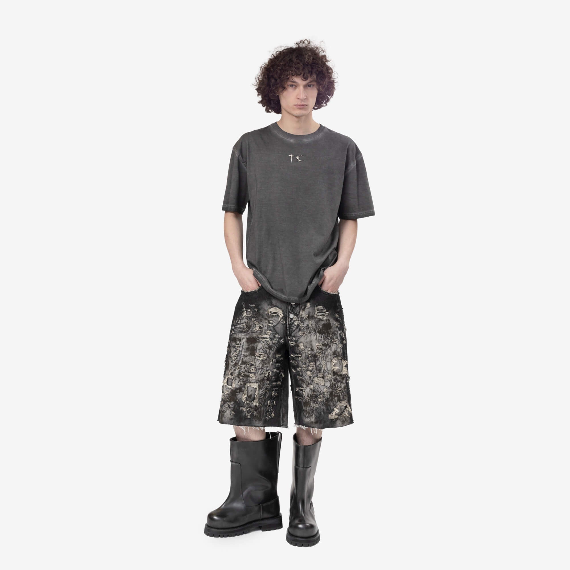 Thug Club Hard Washed Destroyed Denim Shorts Black - 2