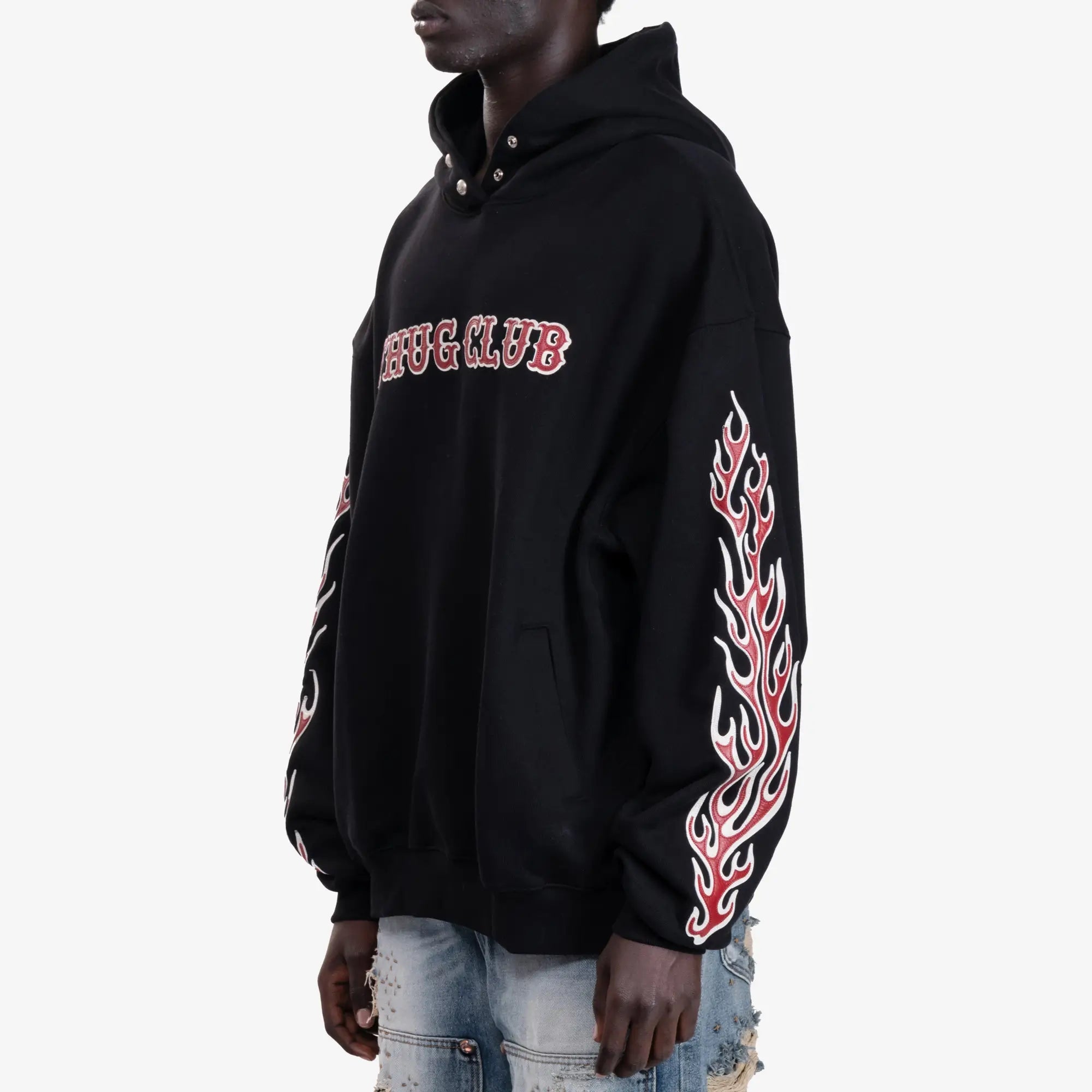 Thug Club Leather Flame Hoody Black - 3