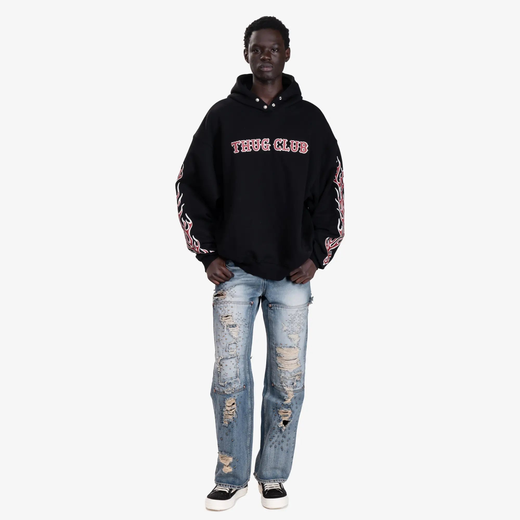 Thug Club Leather Flame Hoody Black - 2