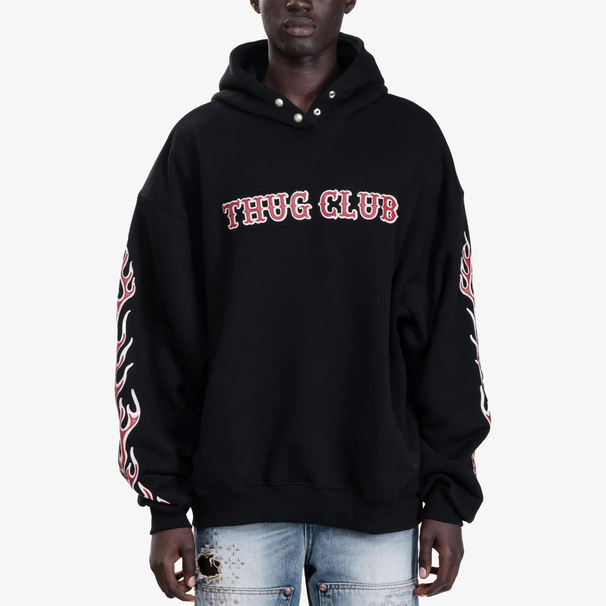 Thug Club Leather Flame Hoody in Black