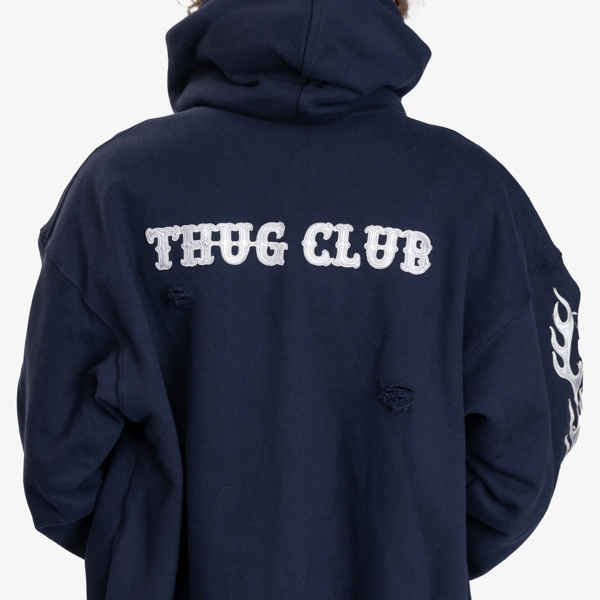 Thug Club Leather Flame Zip Hoody Navy - 6